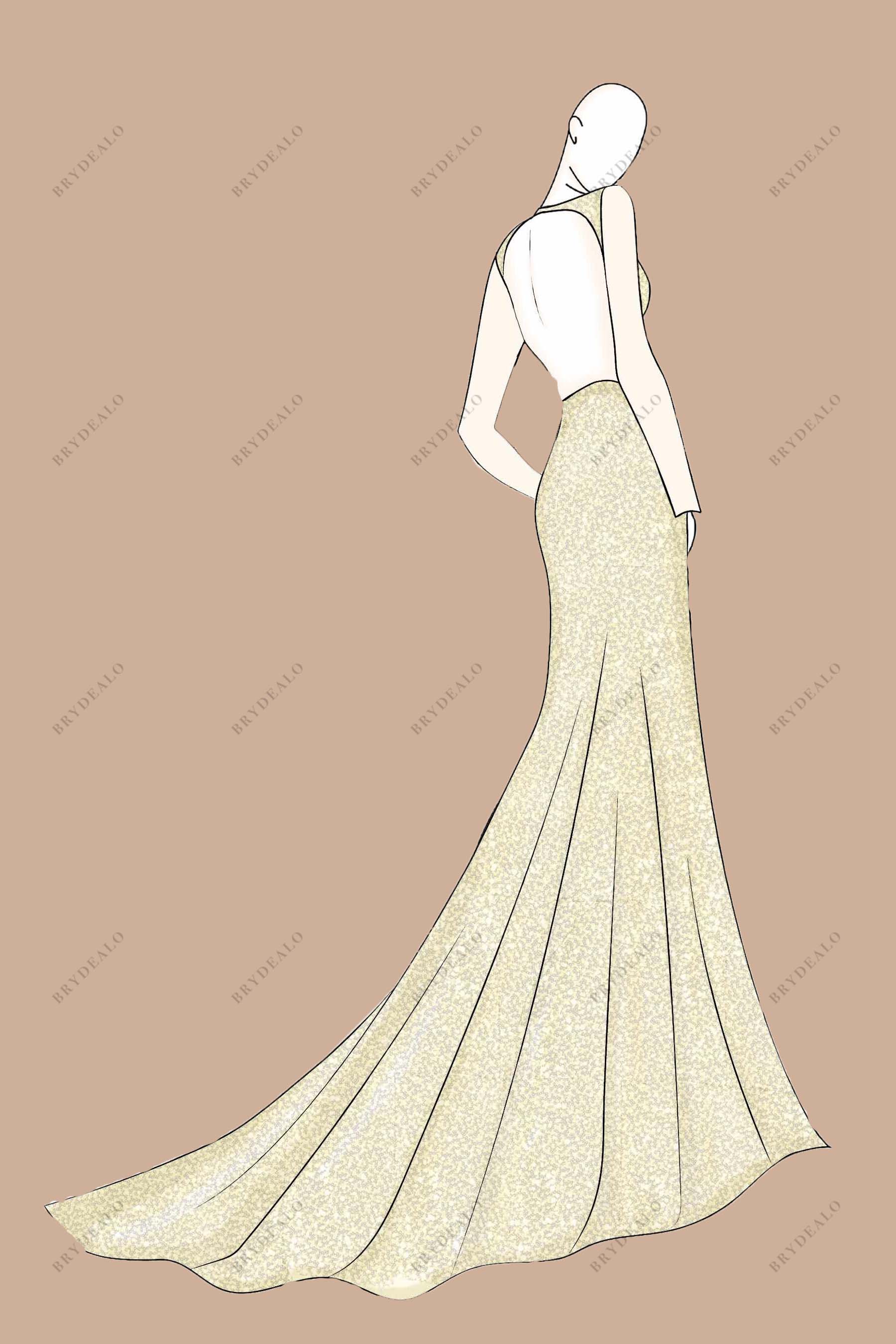 Open Back Mermaid Formal Dress Sketch