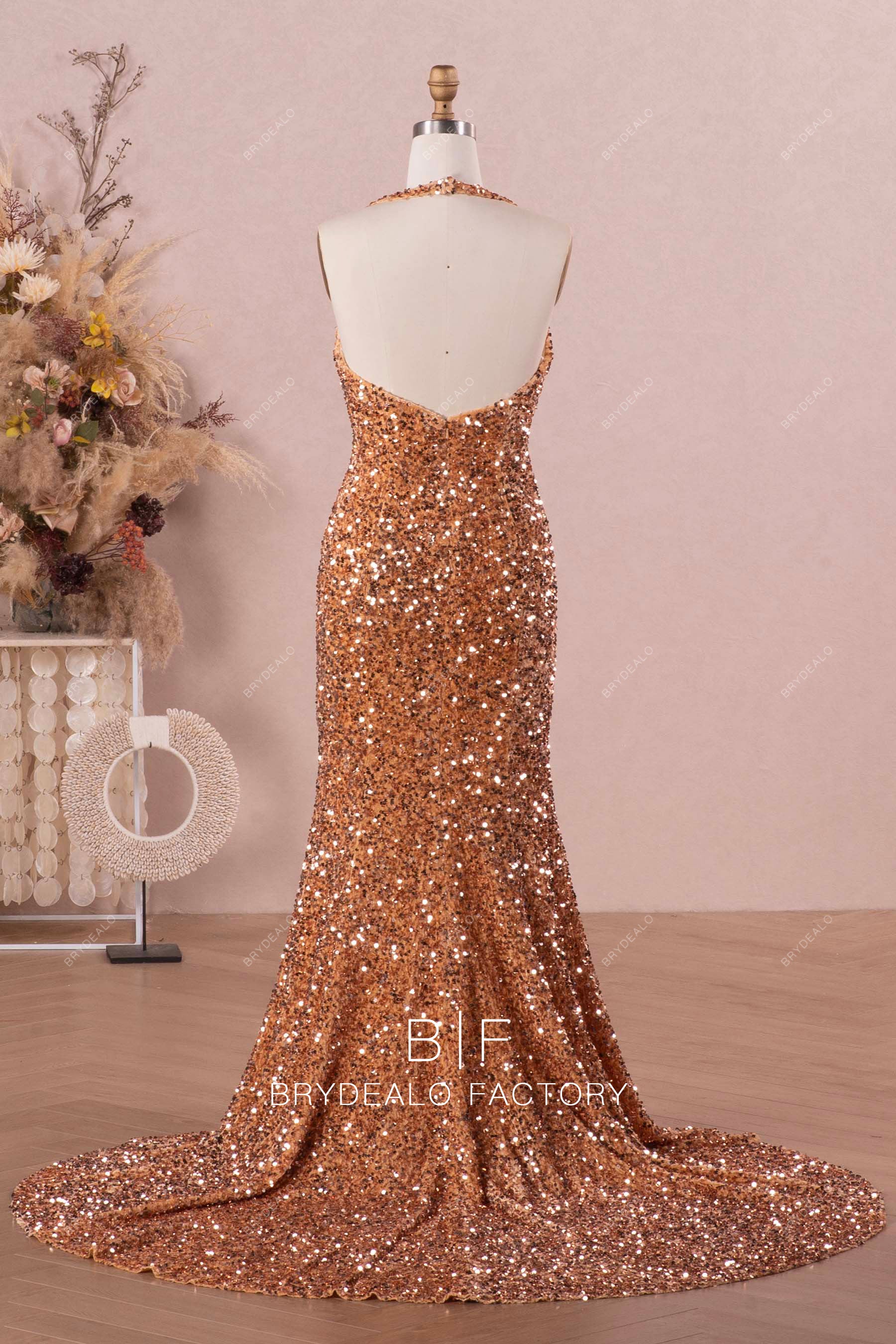 Gold Sparkly Sequin Backless A-Line Cheap Sleeveless Prom Dresses, FC2 –  Dairy Bridal