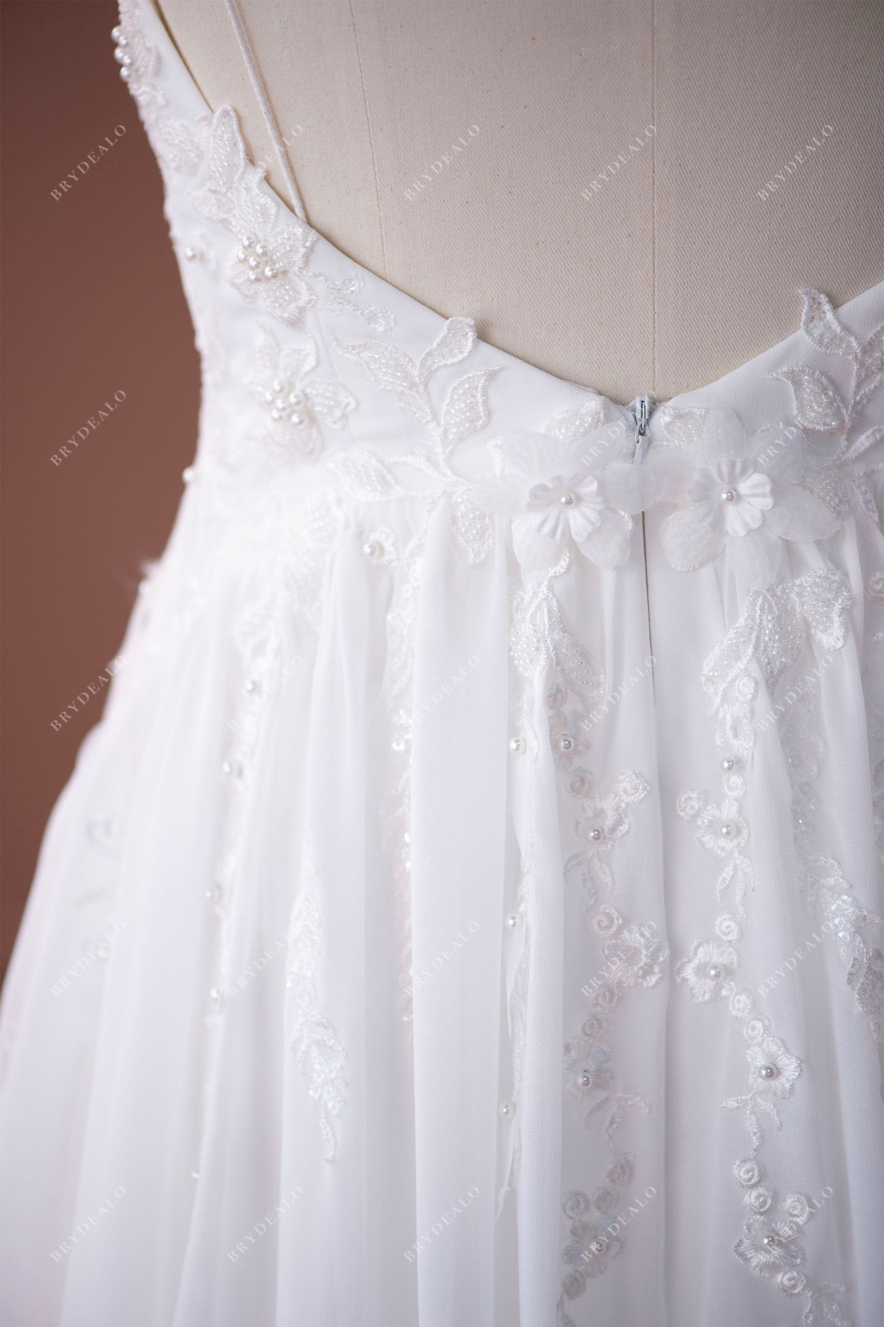 open back pleated chiffon wedding dress