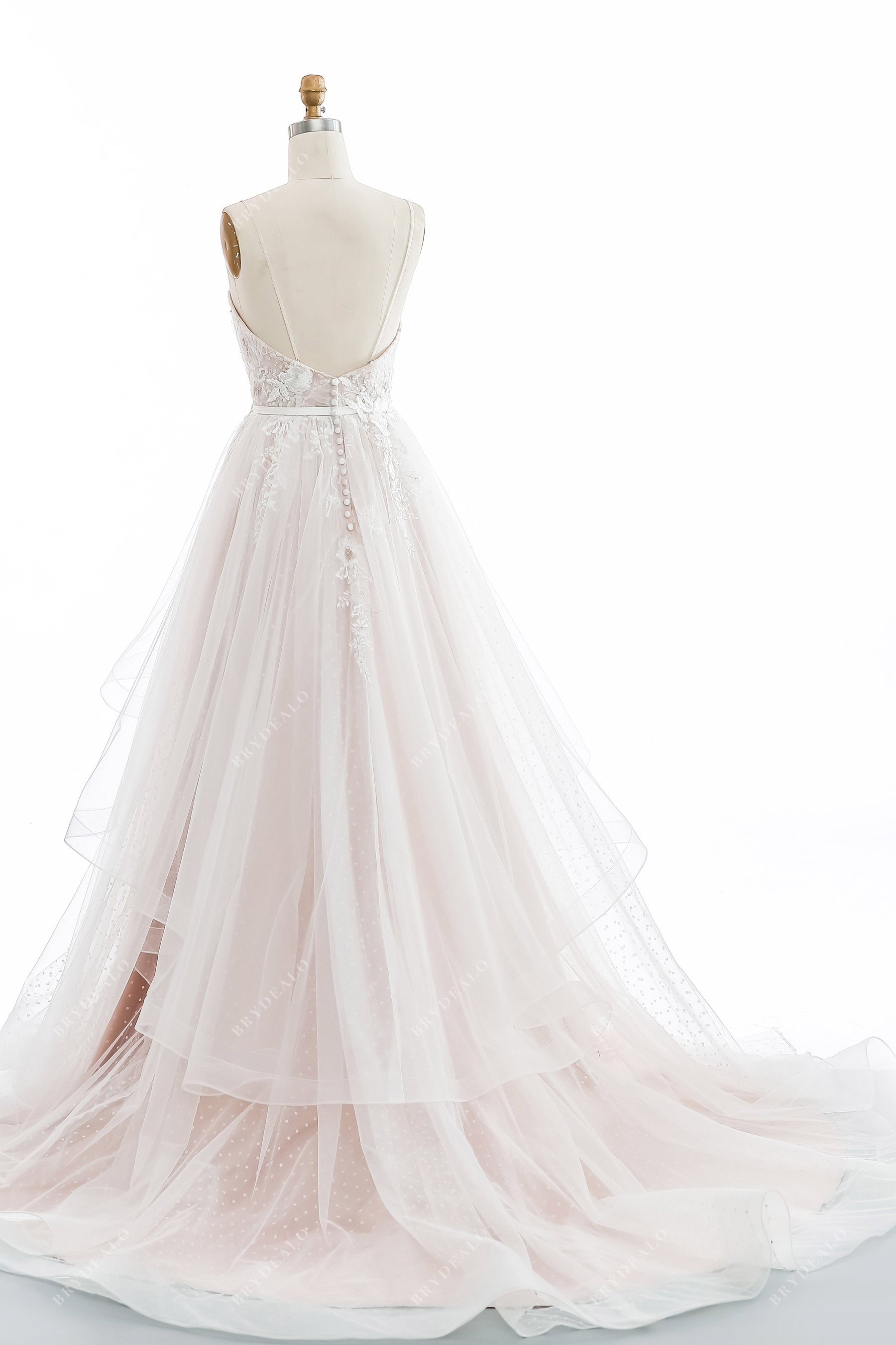 open back spaghetti straps ball gown bridal dress
