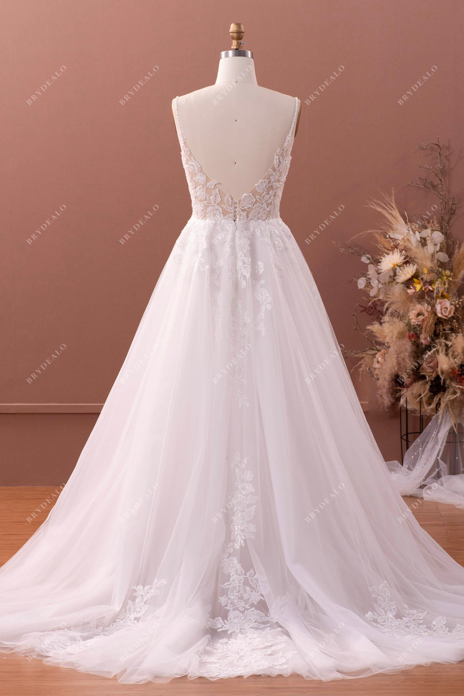 open back lace tulle bridal dress