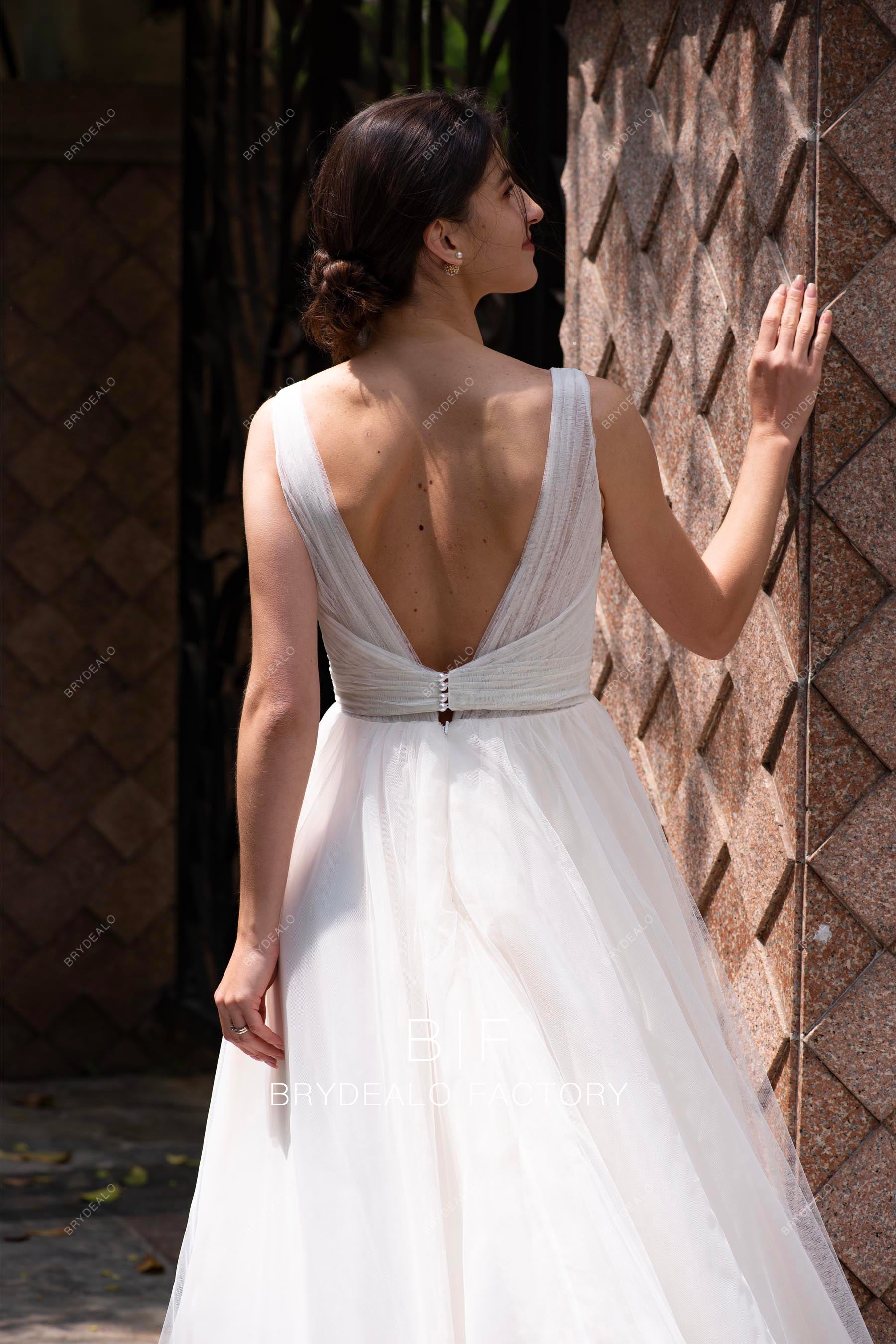 pearl back closure wedding dress