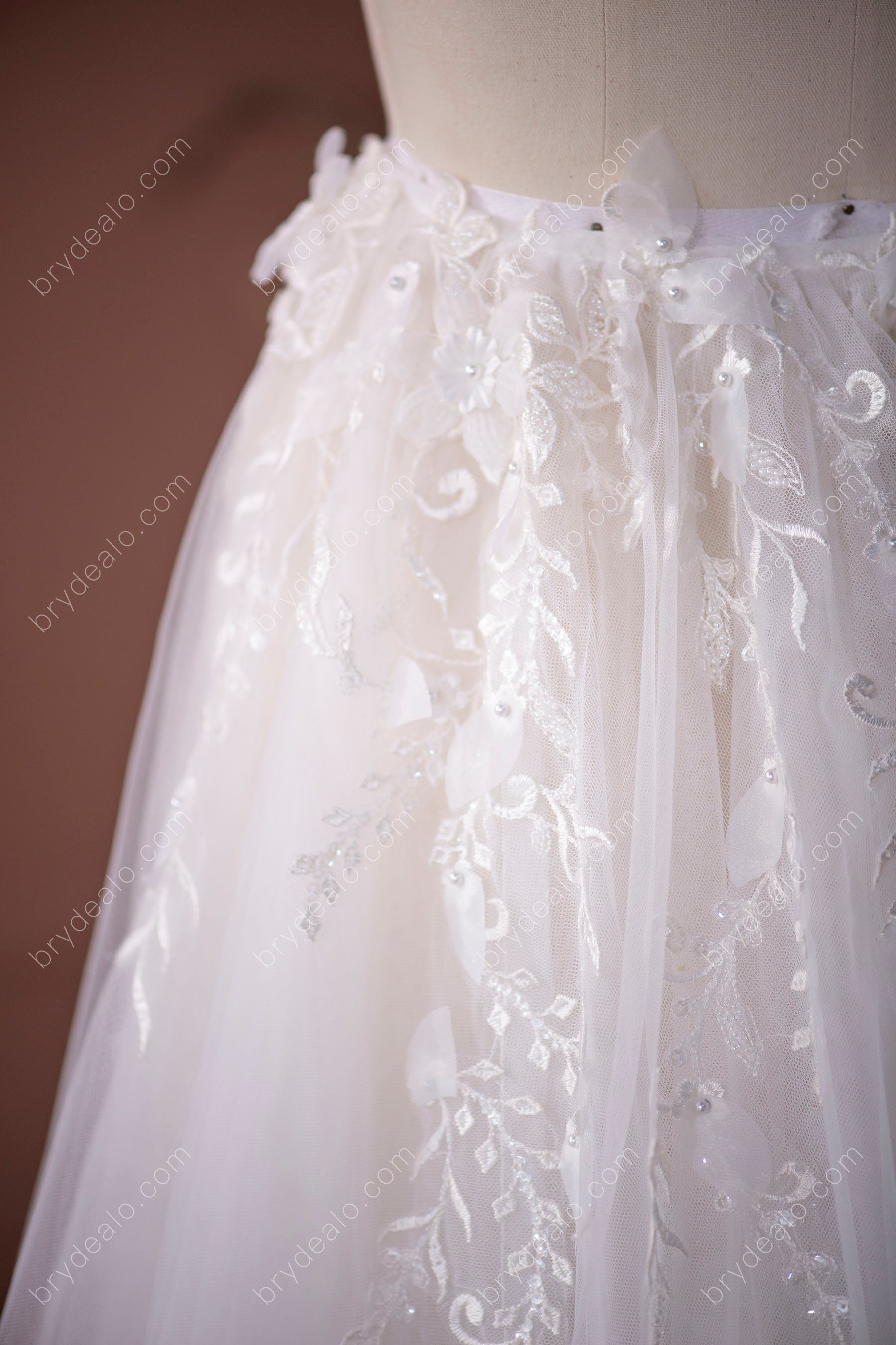 beaded flower bridal lace overskirt