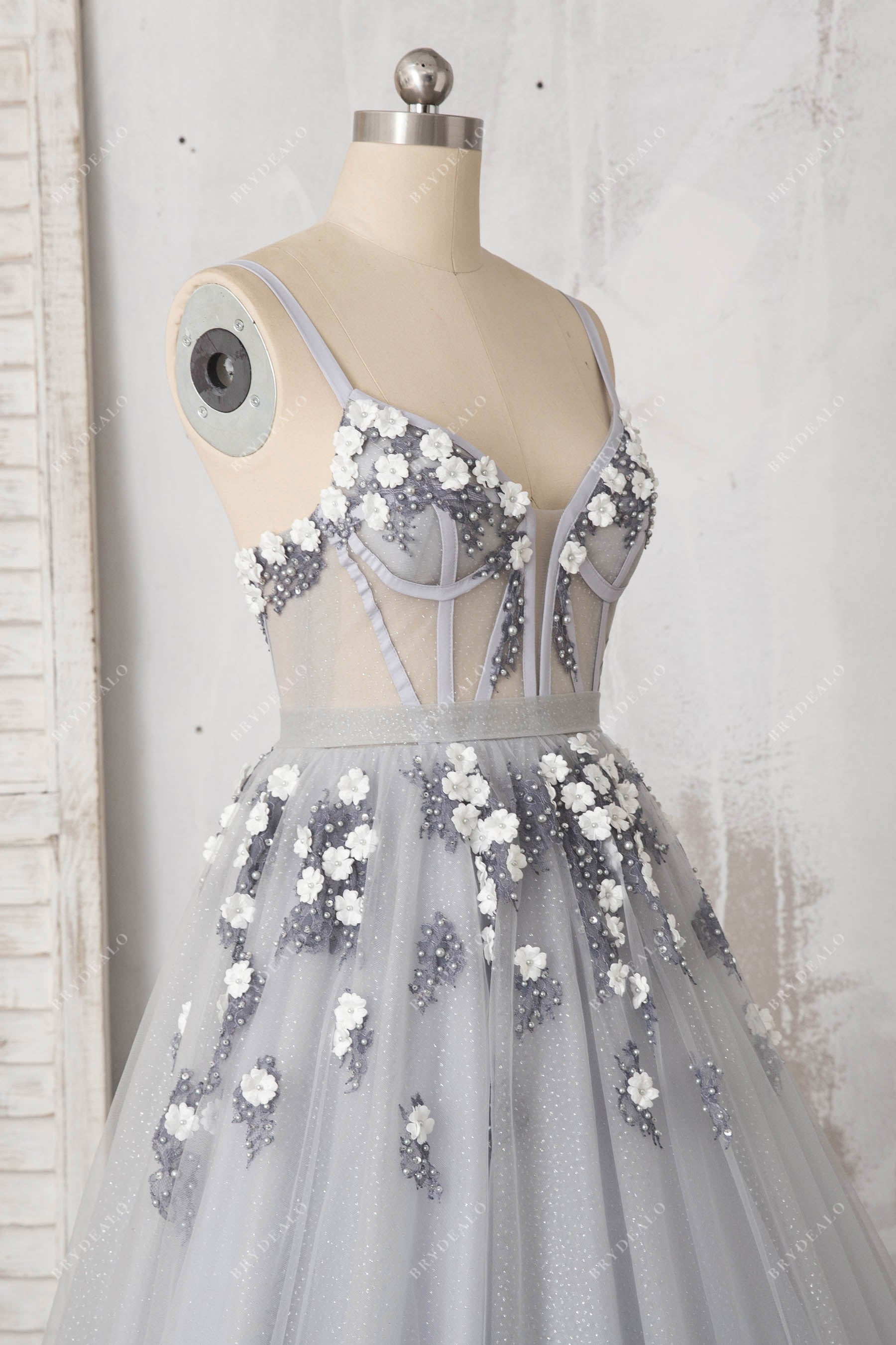 Pearls Flower Sweetheart Corset Prom Dress