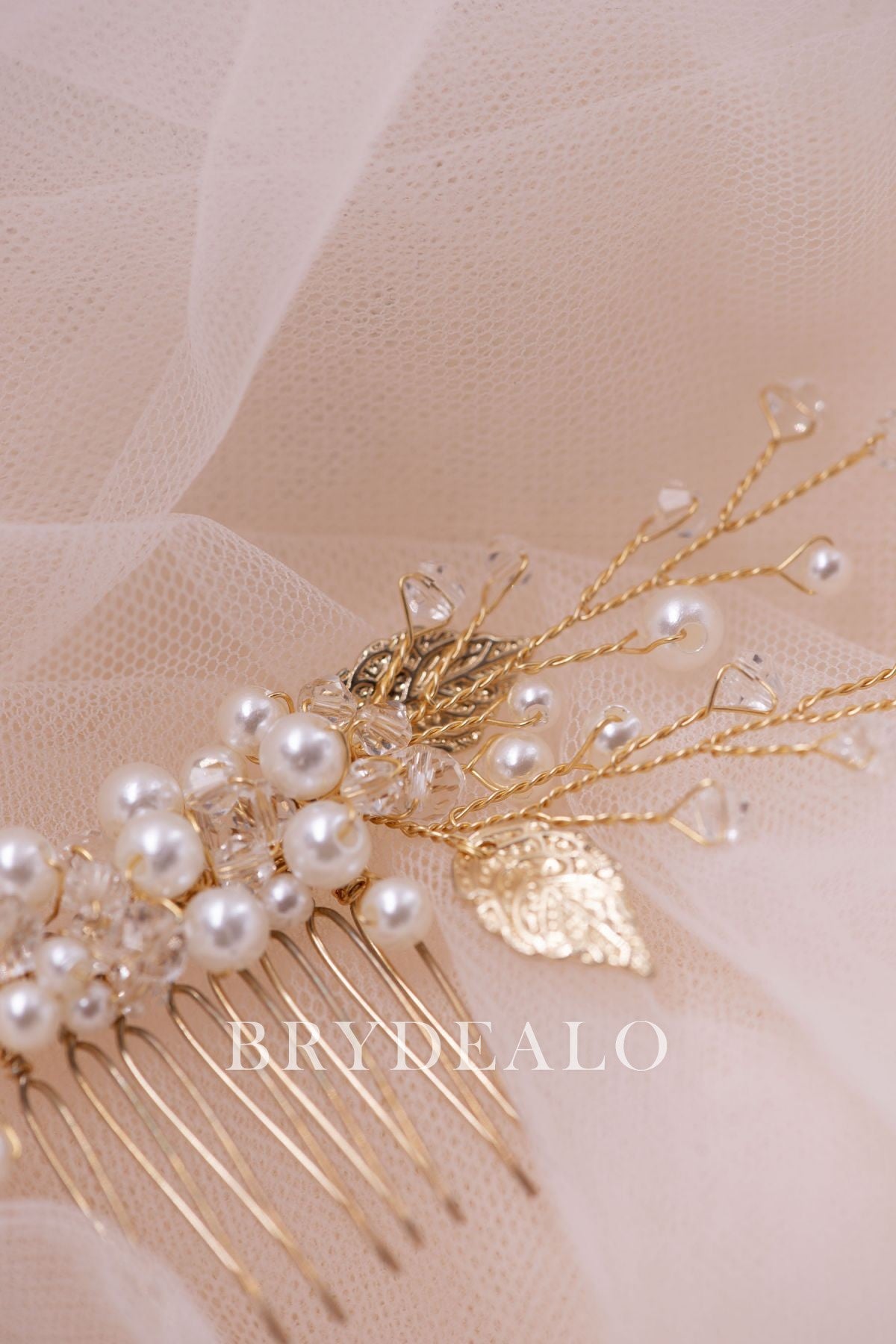Pearls Rhinestones Gold Bridal Comb