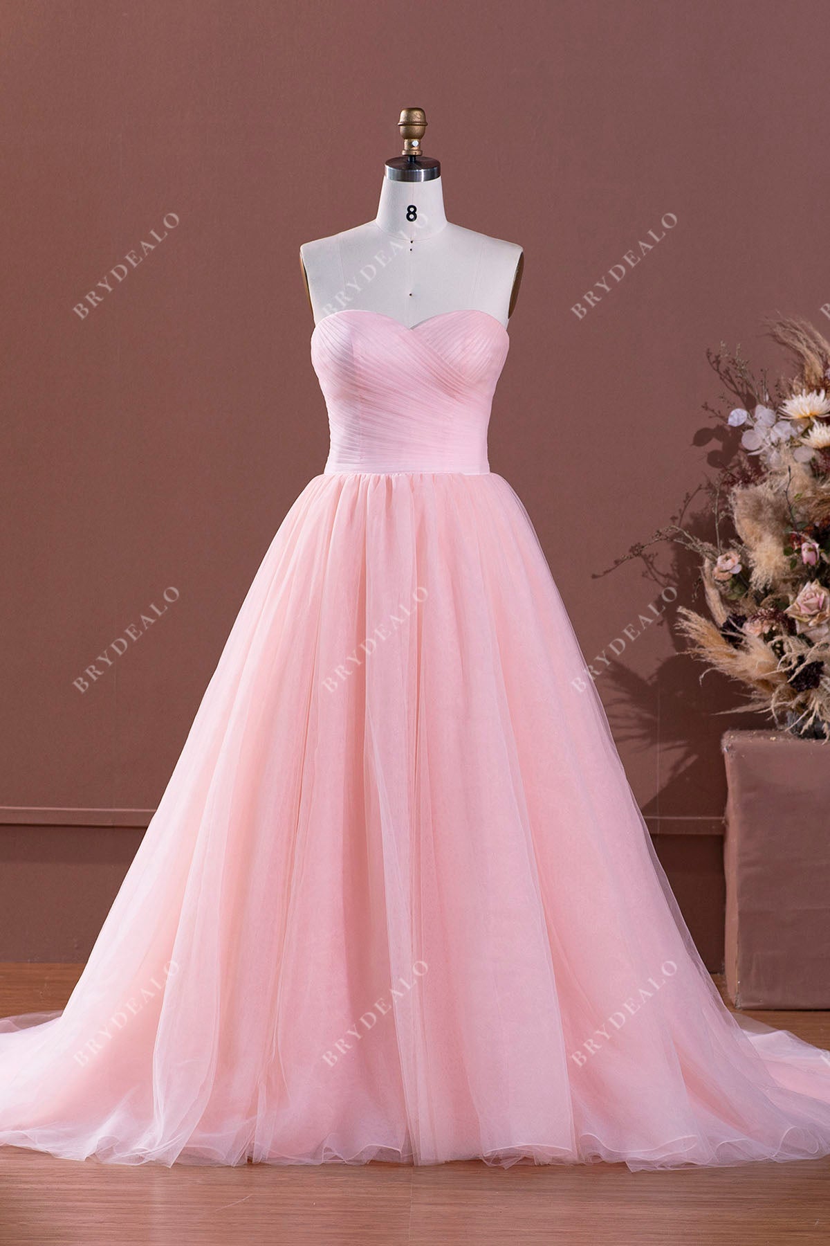 pink princess tulle strapless wedding dress