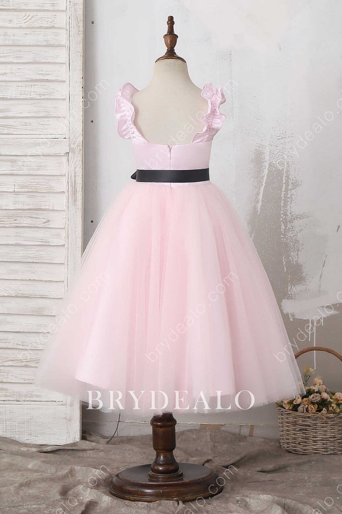 Pink Straps Ankle Length Flower Girl Dress