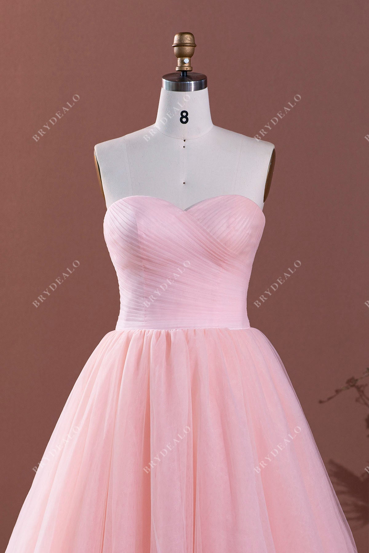 pink sweetheart tulle strapless wedding dress