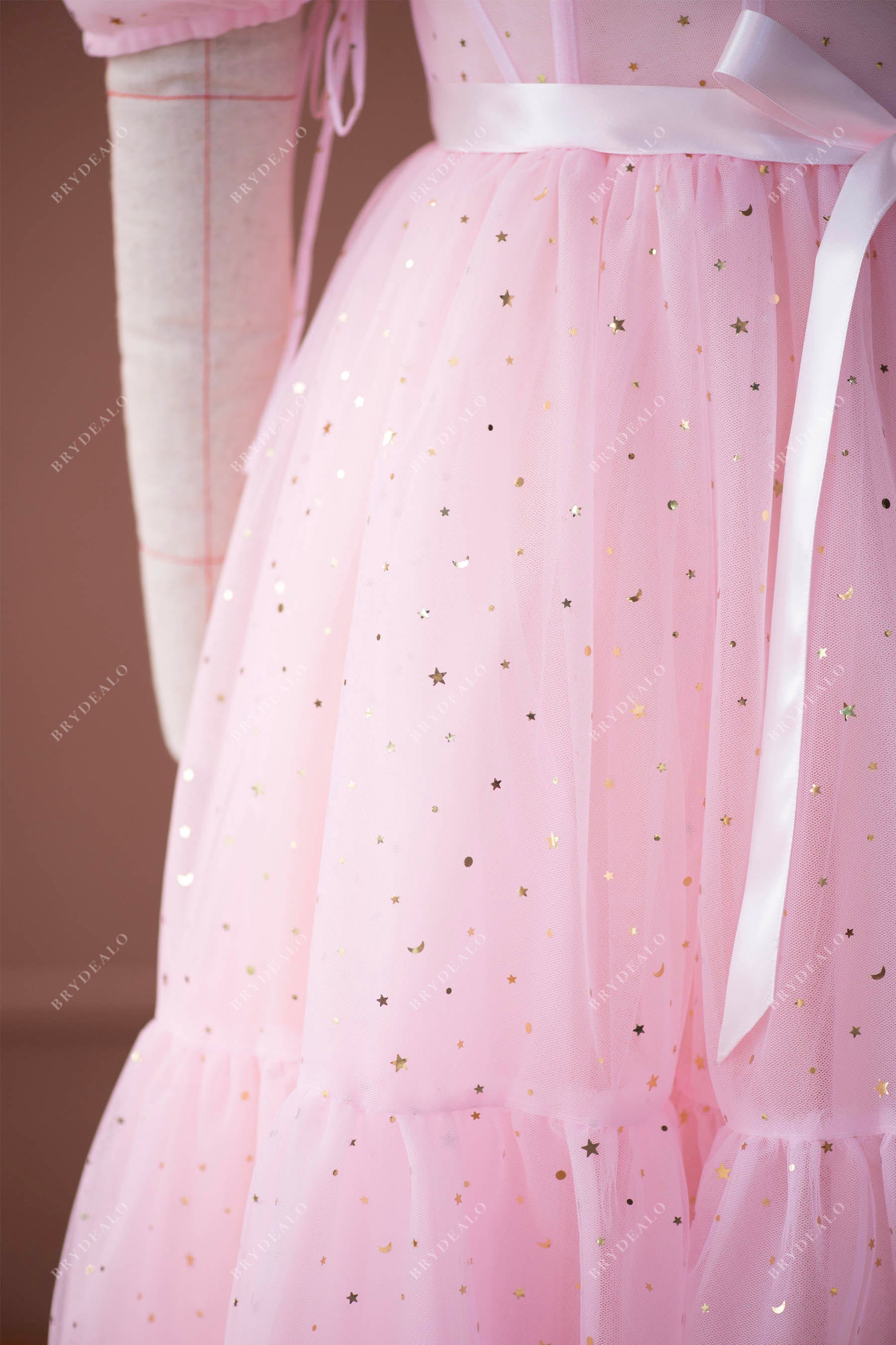 pink sequined tulle prom sweet 16 dress