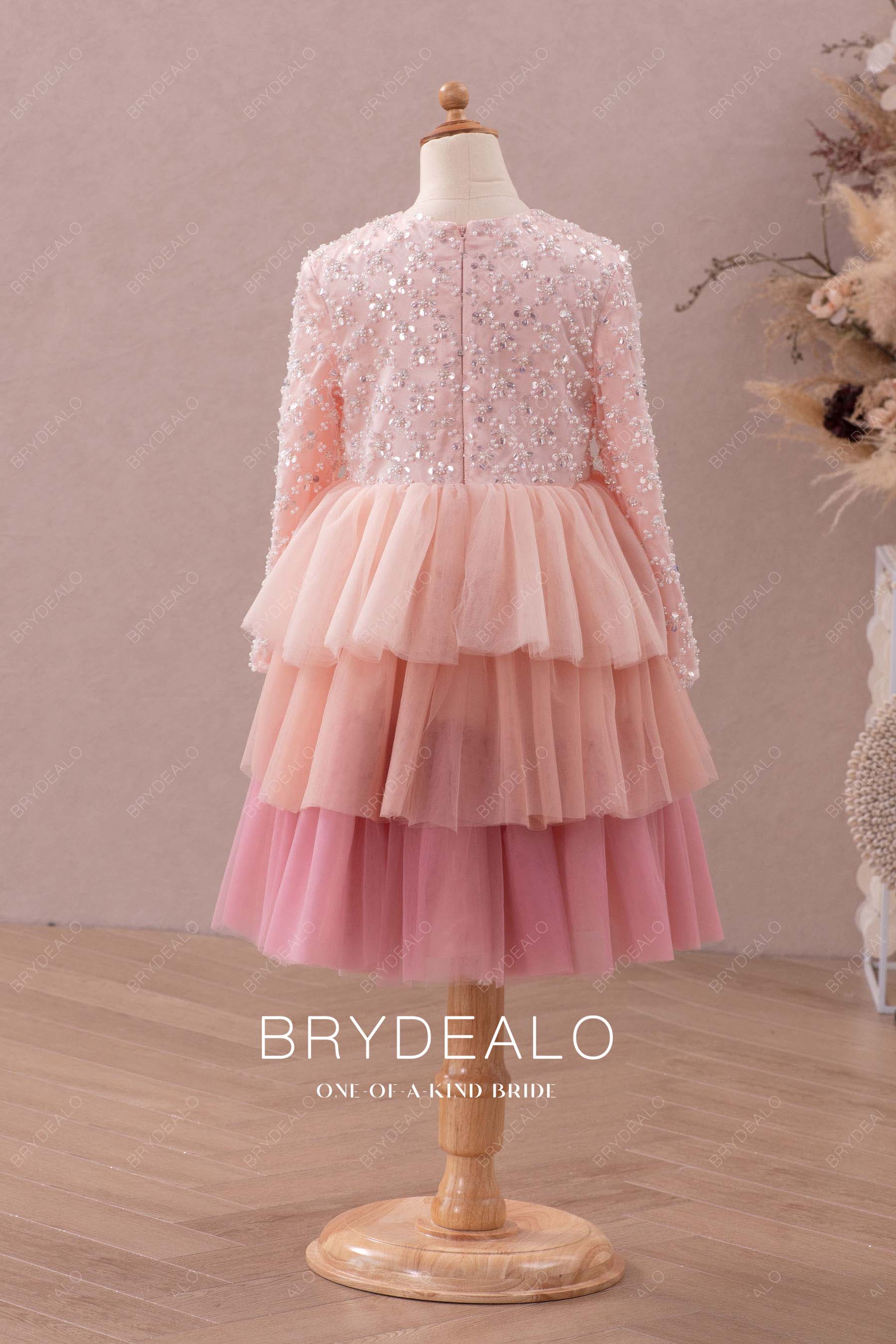 pink tiered ombre tulle flower girl dress