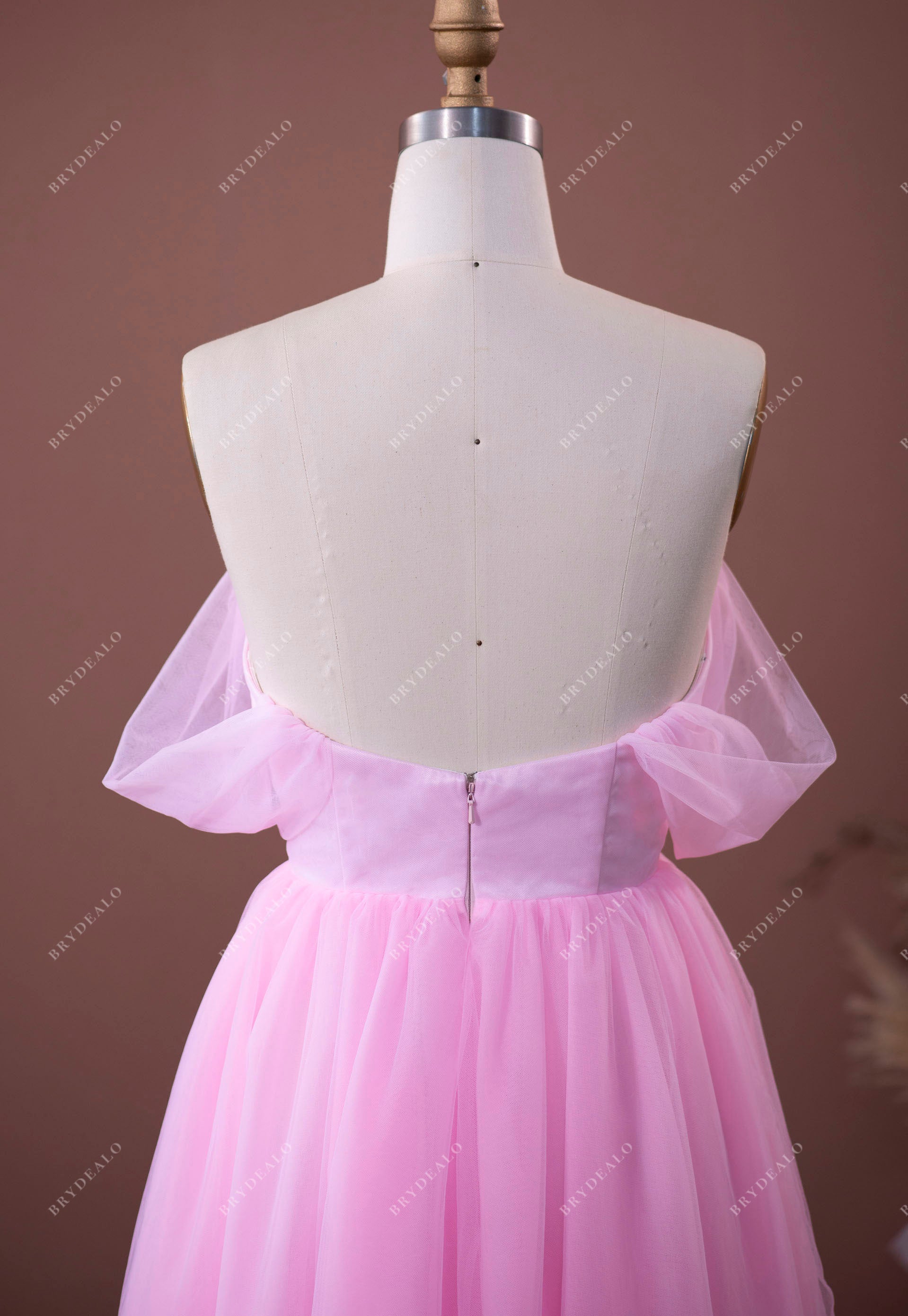pink tulle A-line formal dress