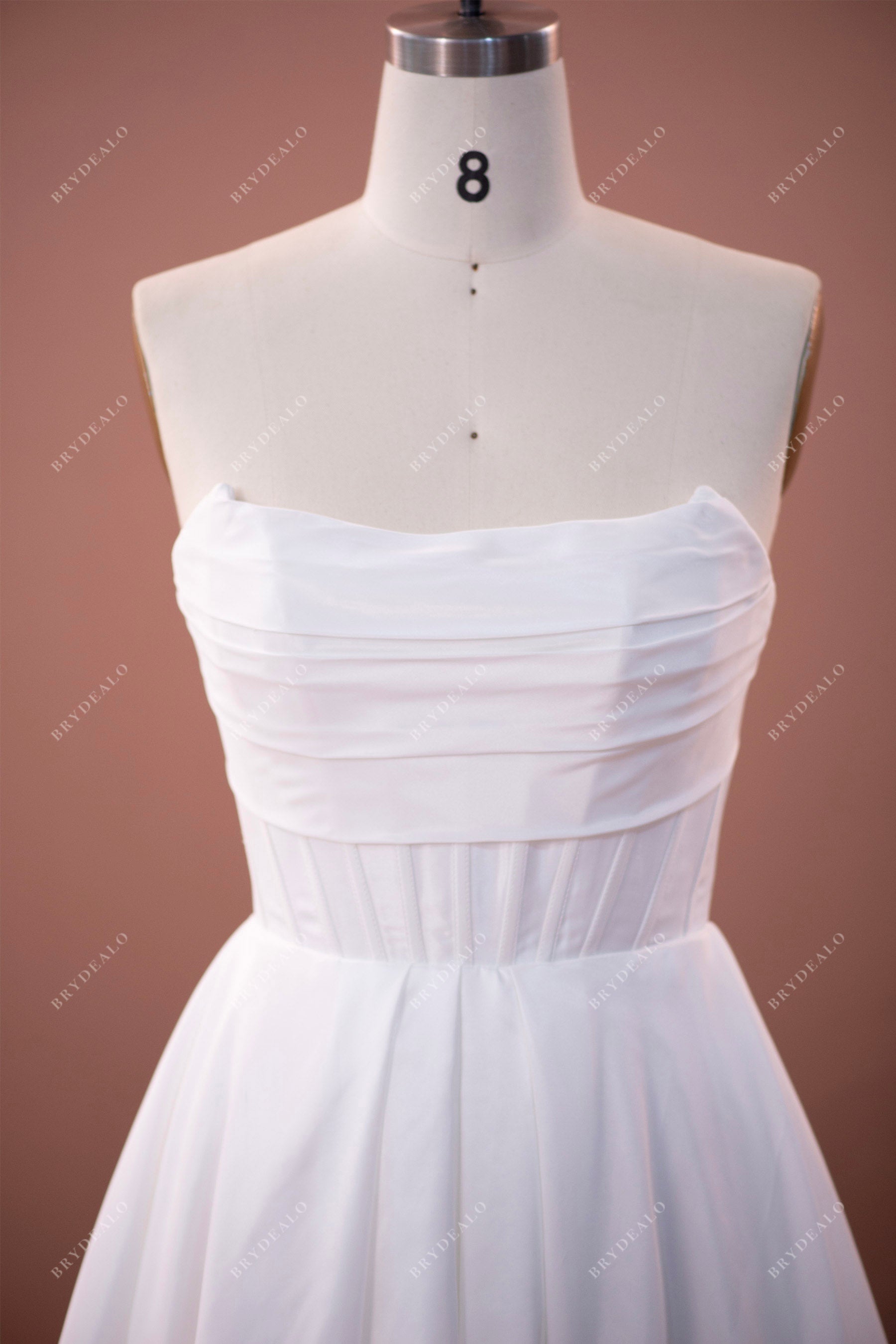 pleated strapless wedding dress sample