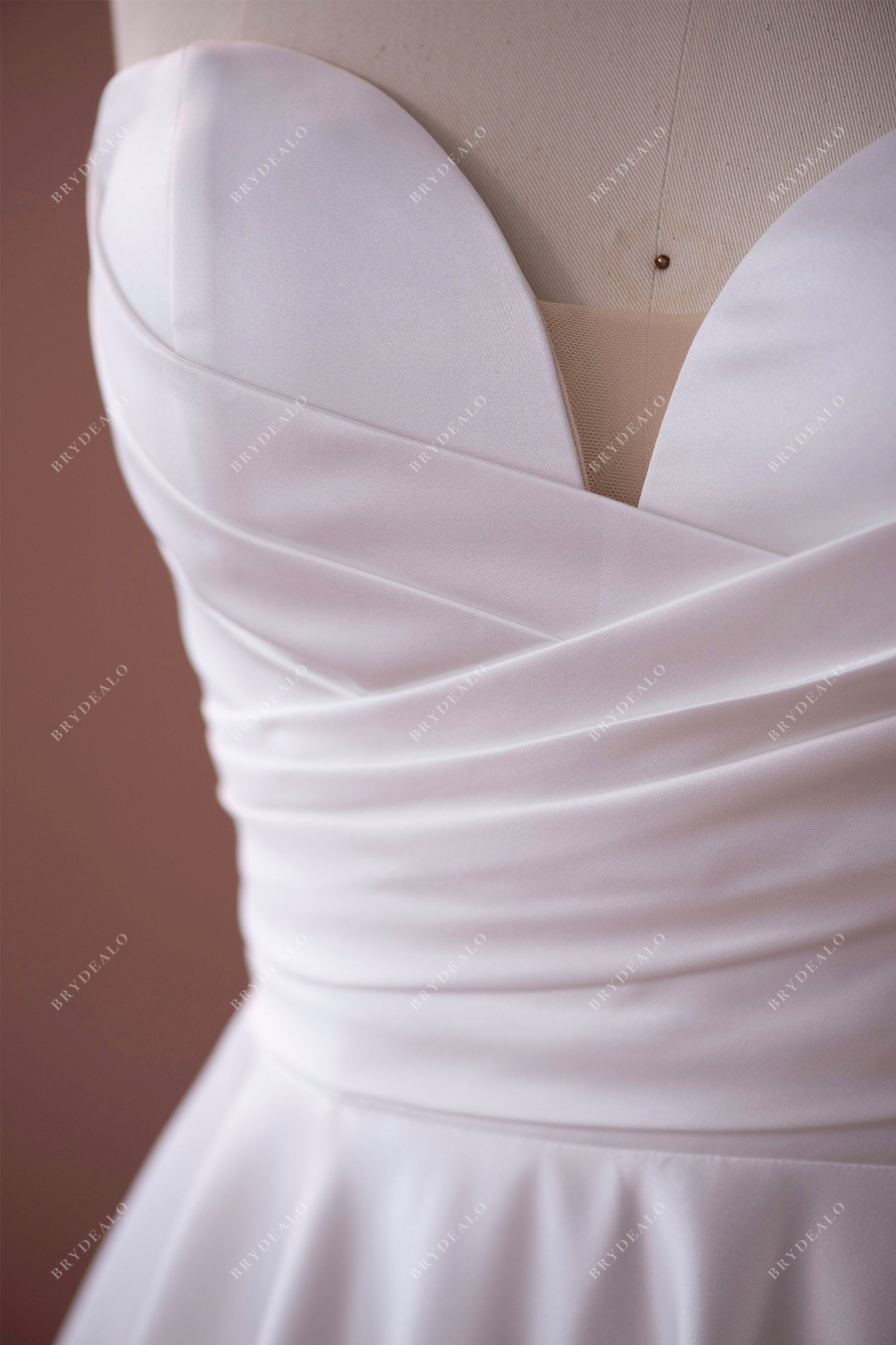 pleated sweetheart satin neckline wedding gown