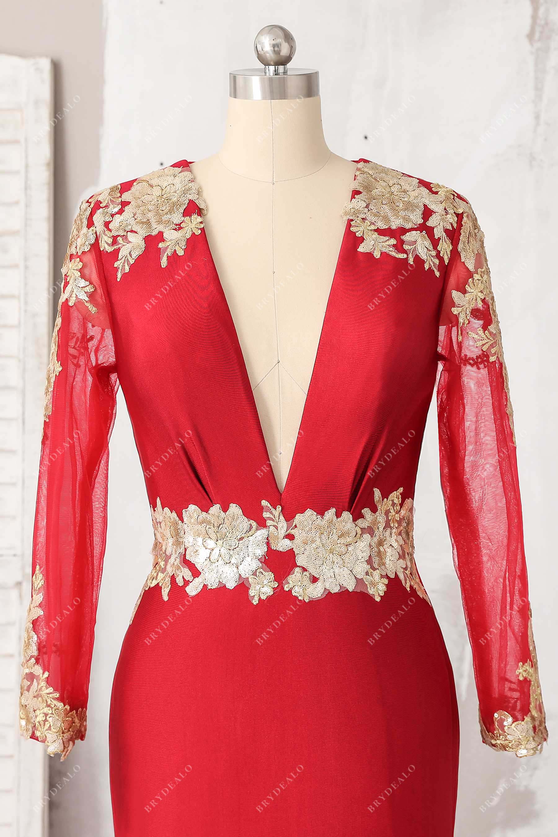 plunging V-neck red jersey bodice