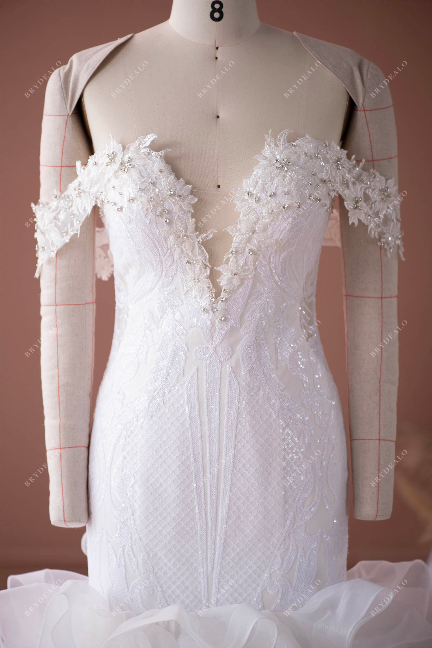 plunging detachable sleeves wedding dress