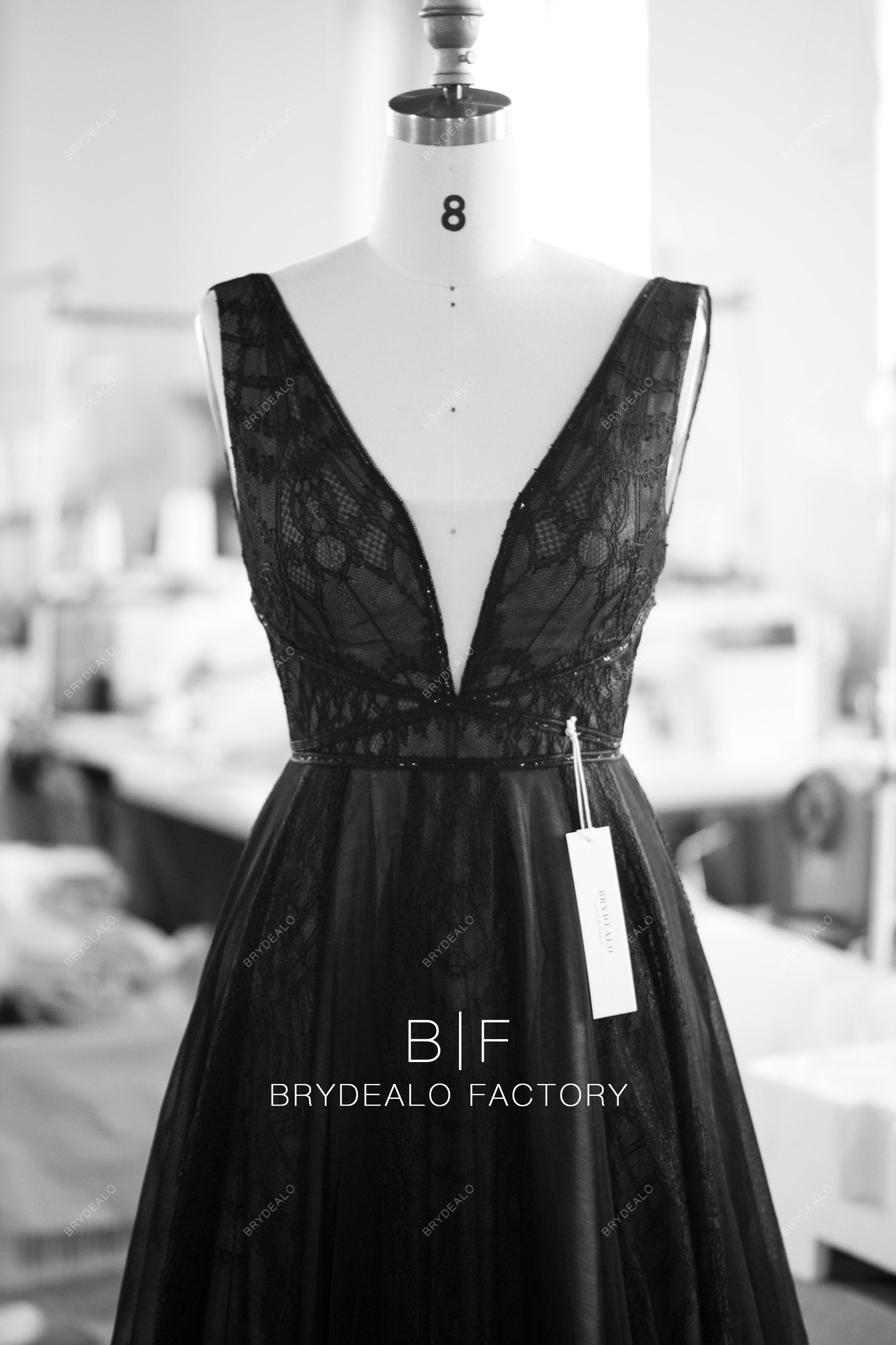 Sample Sale | Black Boho Plunging Lace Tulle Wedding Dress Sample Sale | Black Boho Plunging Lace Tulle Wedding Dress