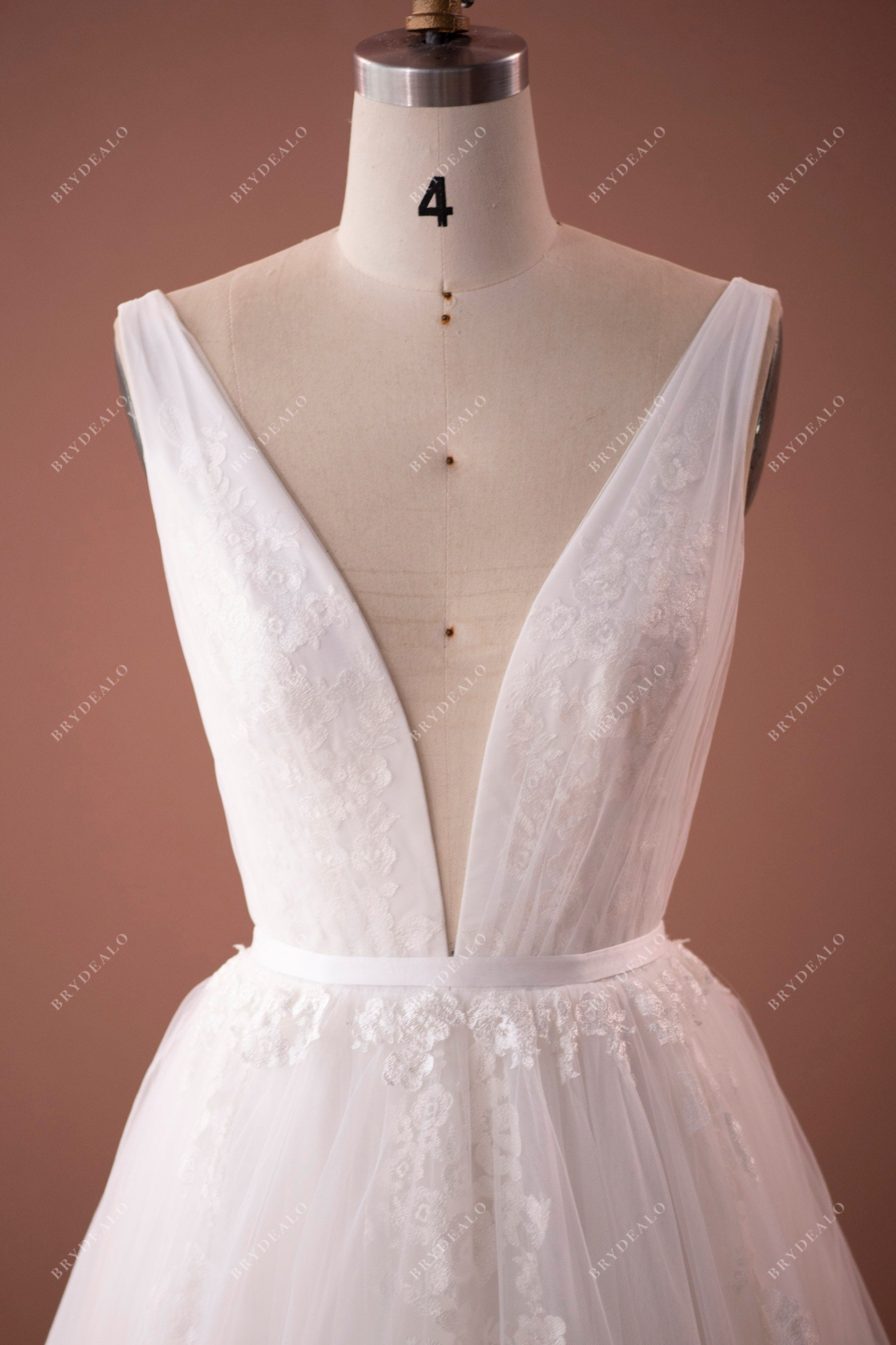 Floral Lace V-neck Long Train Bridal Dress
