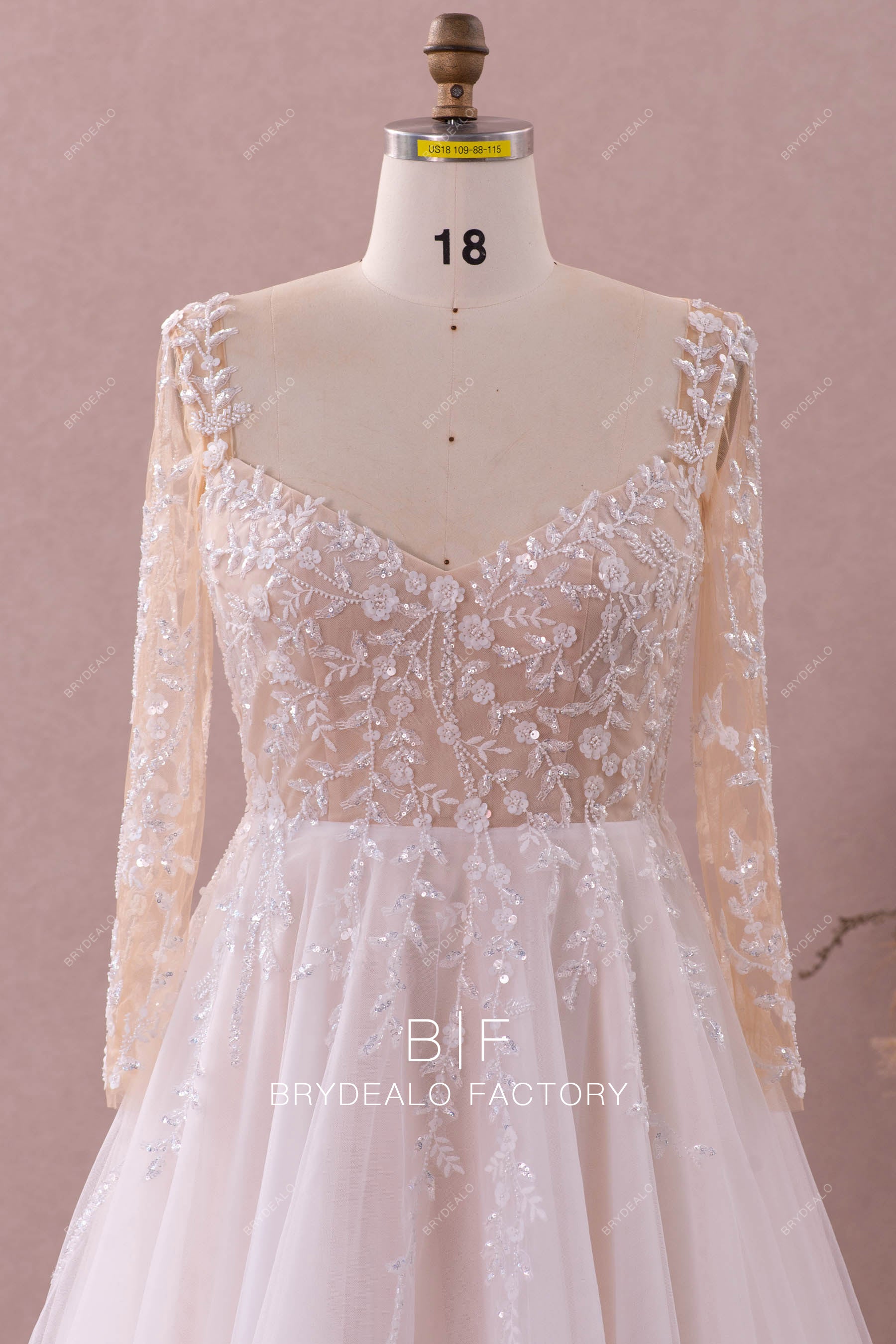plus size beaded flower lace wedding dress