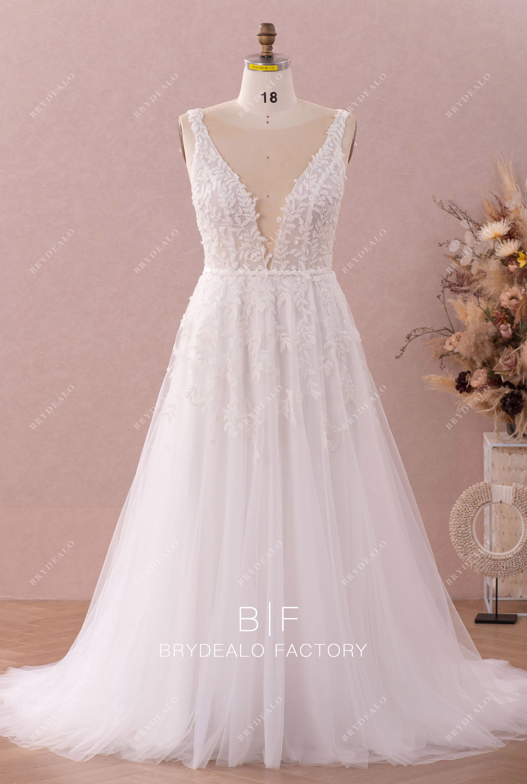plus size beaded lace tulle wedding dress