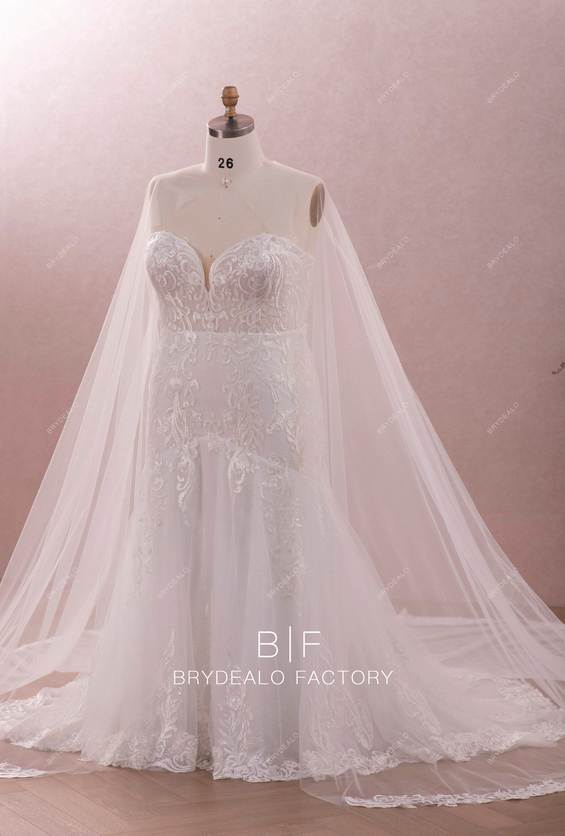 plus size cape mermaid wedding gown