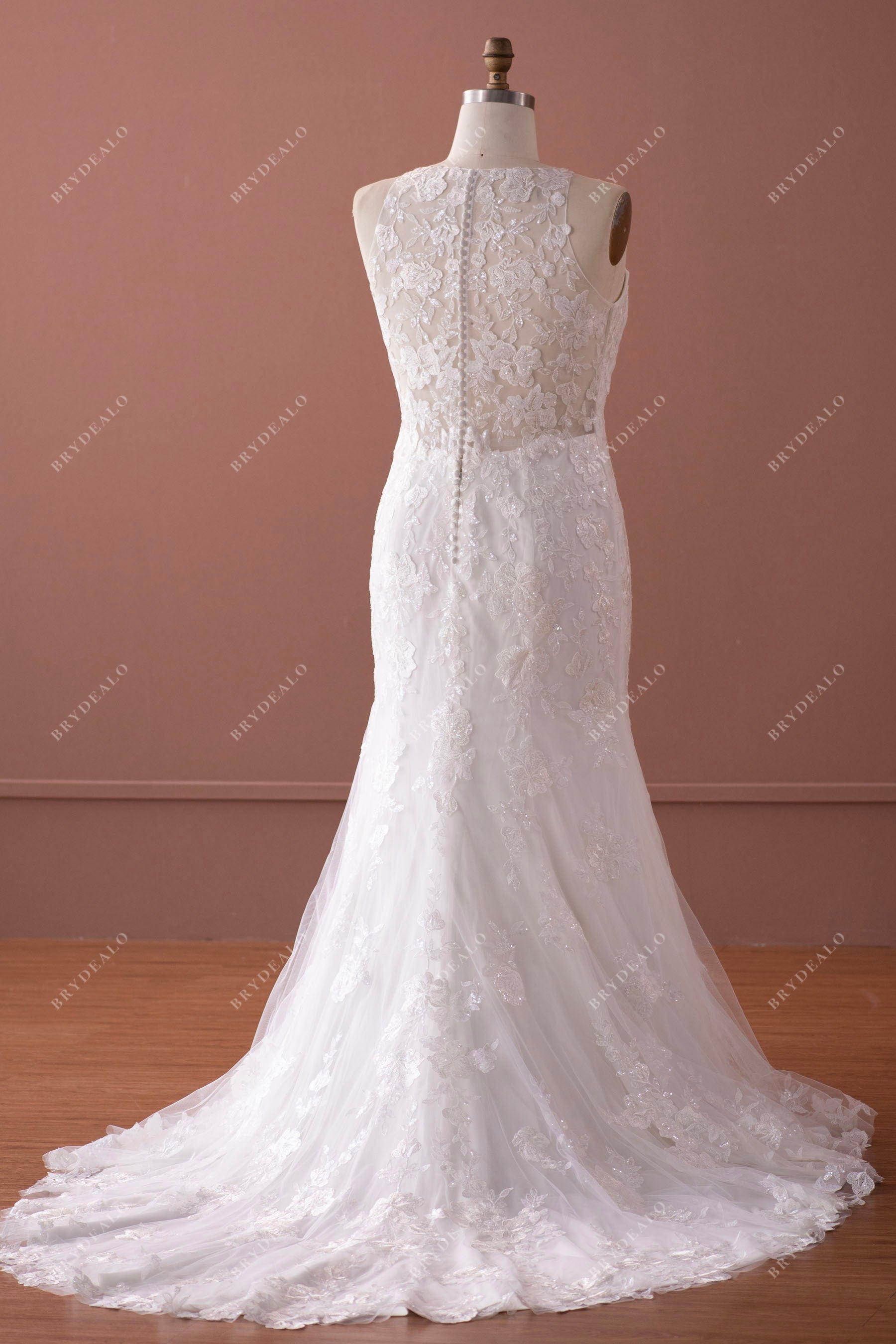 plus size illusion buttoned back long mermaid bridal dress for wholesale