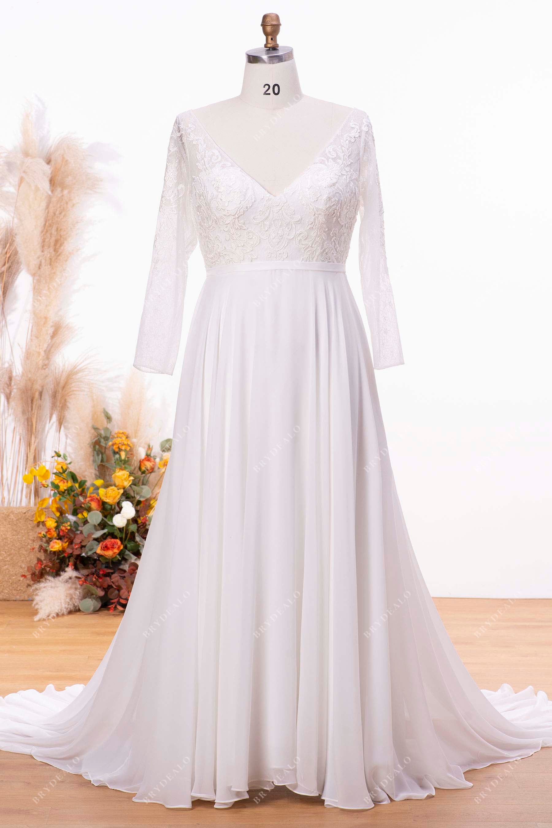 plus size lace chiffon flowing bridal dress