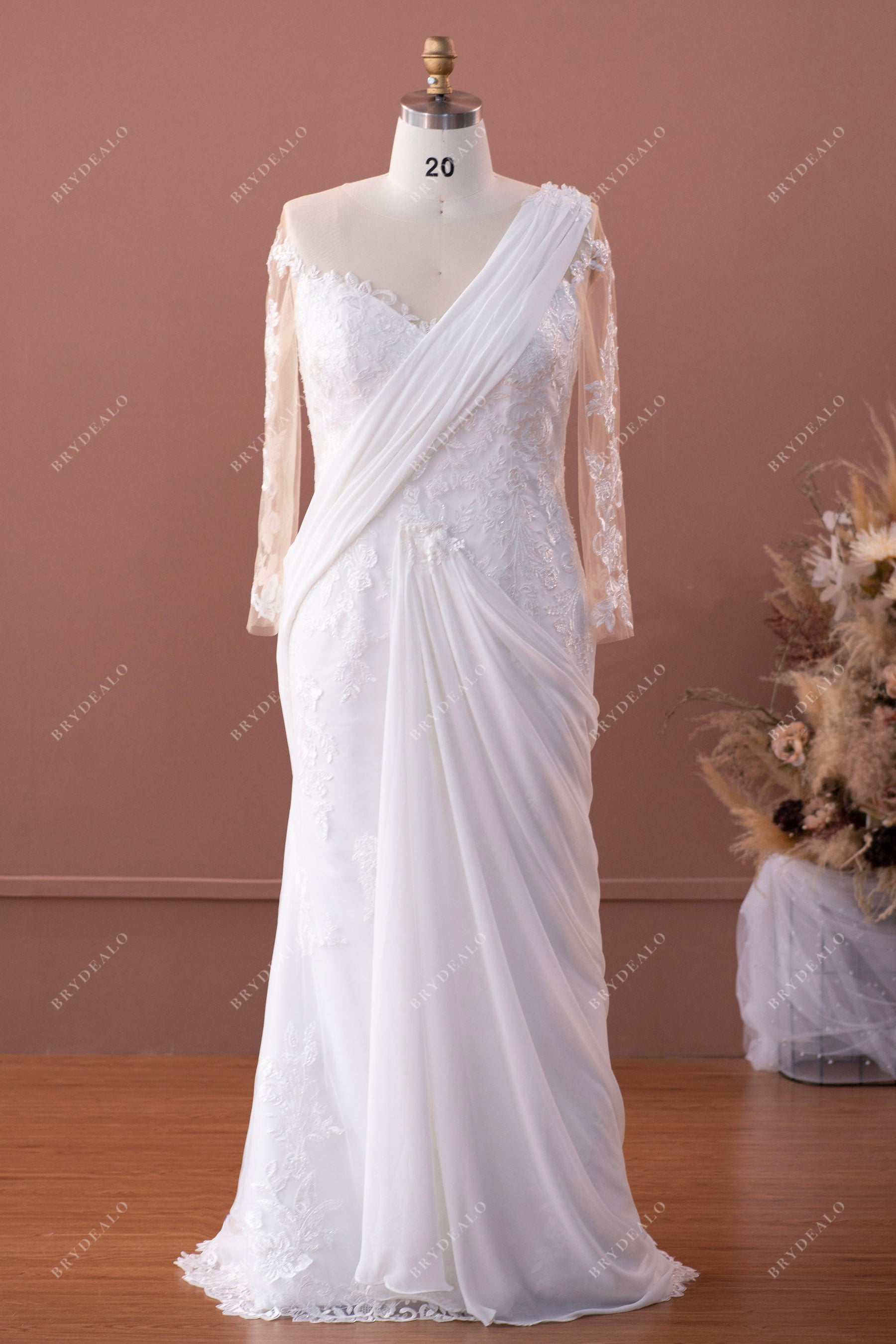 plus size lace wedding dress with detachable sari