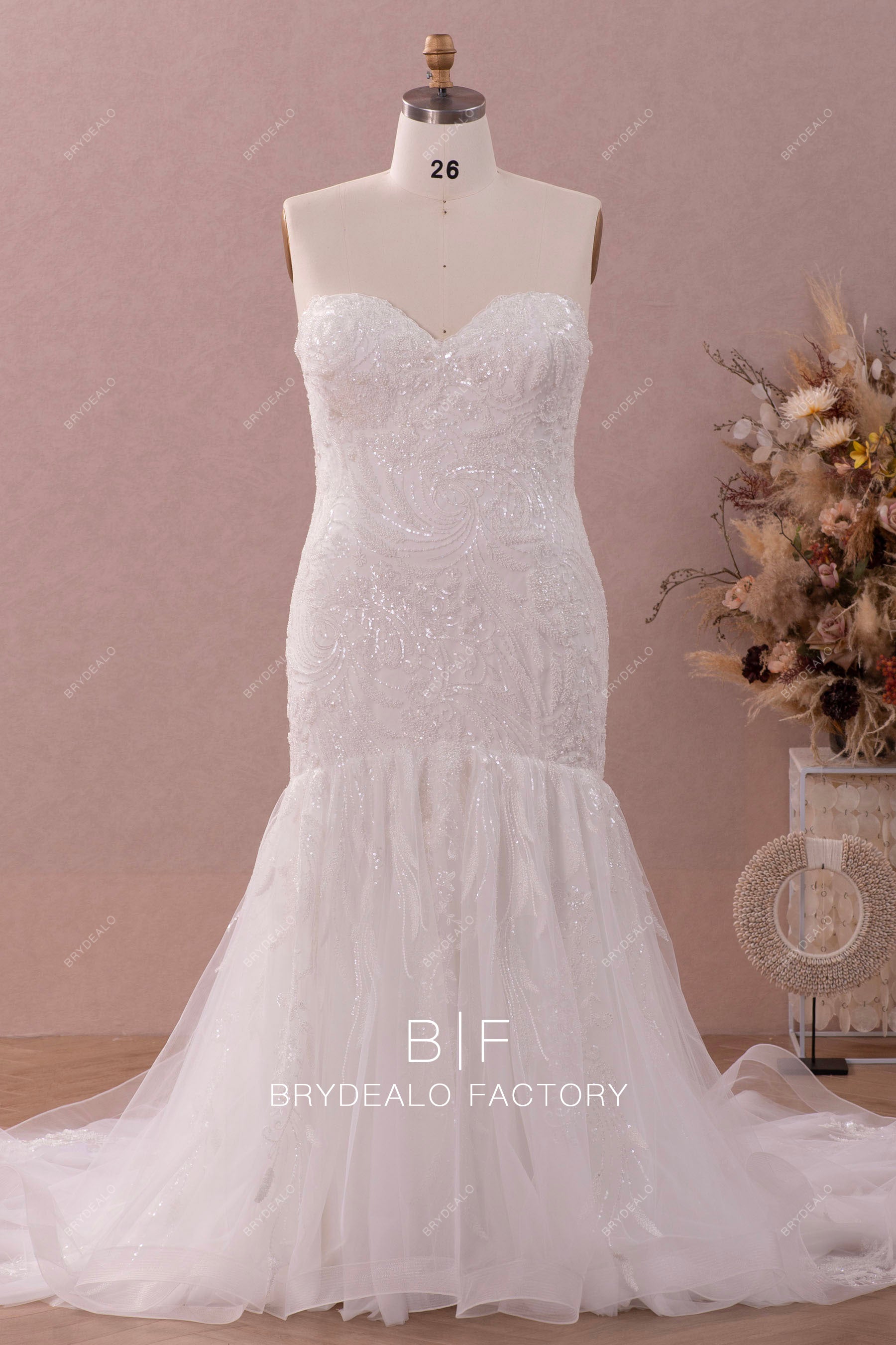 plus size sweetheart beaded lace wedding dress