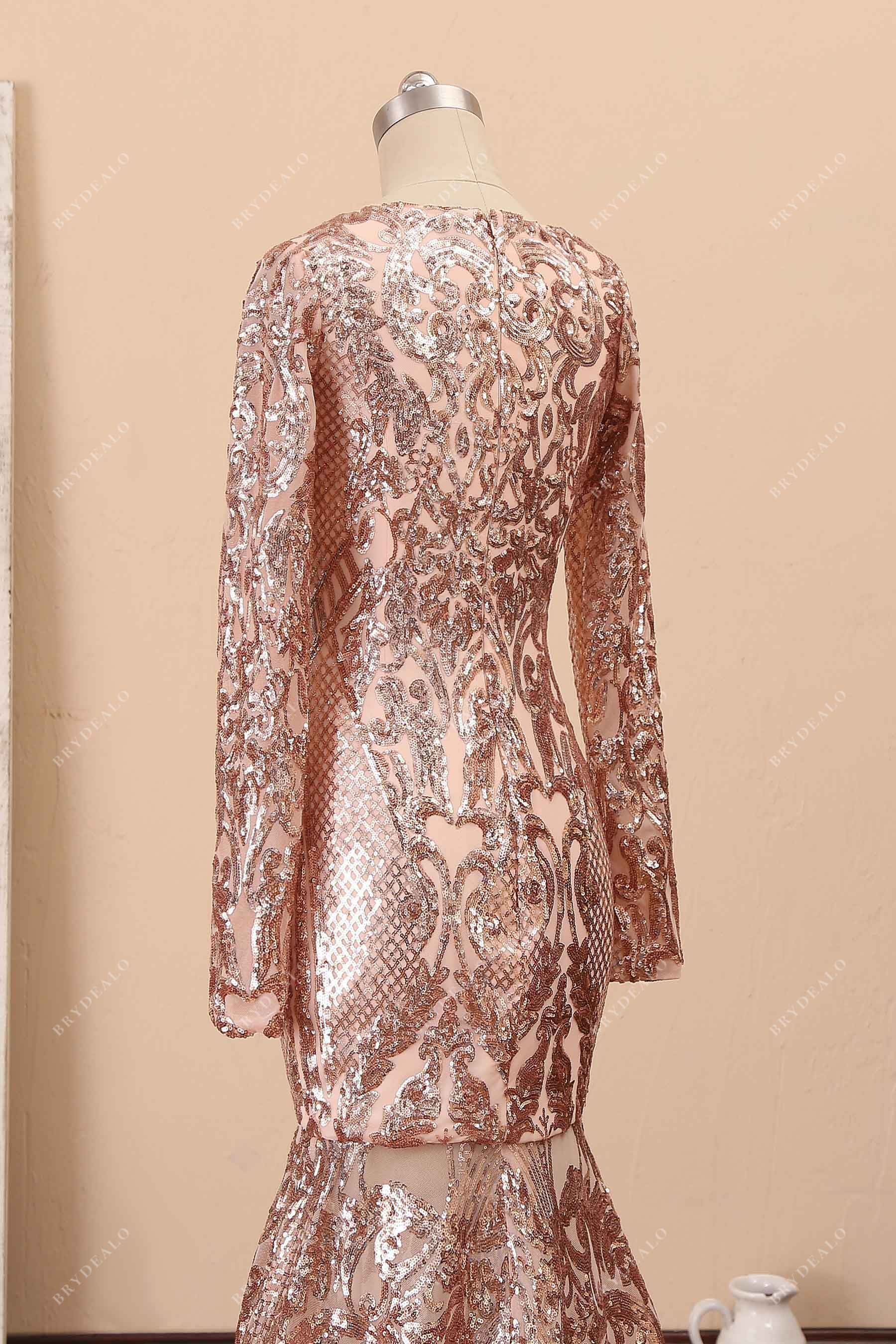 popular sequin long sleeve rose gold prom gown