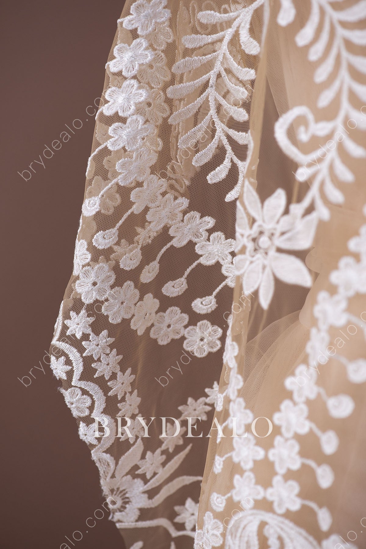 Leaf Champagne Bridal Lace Fabric