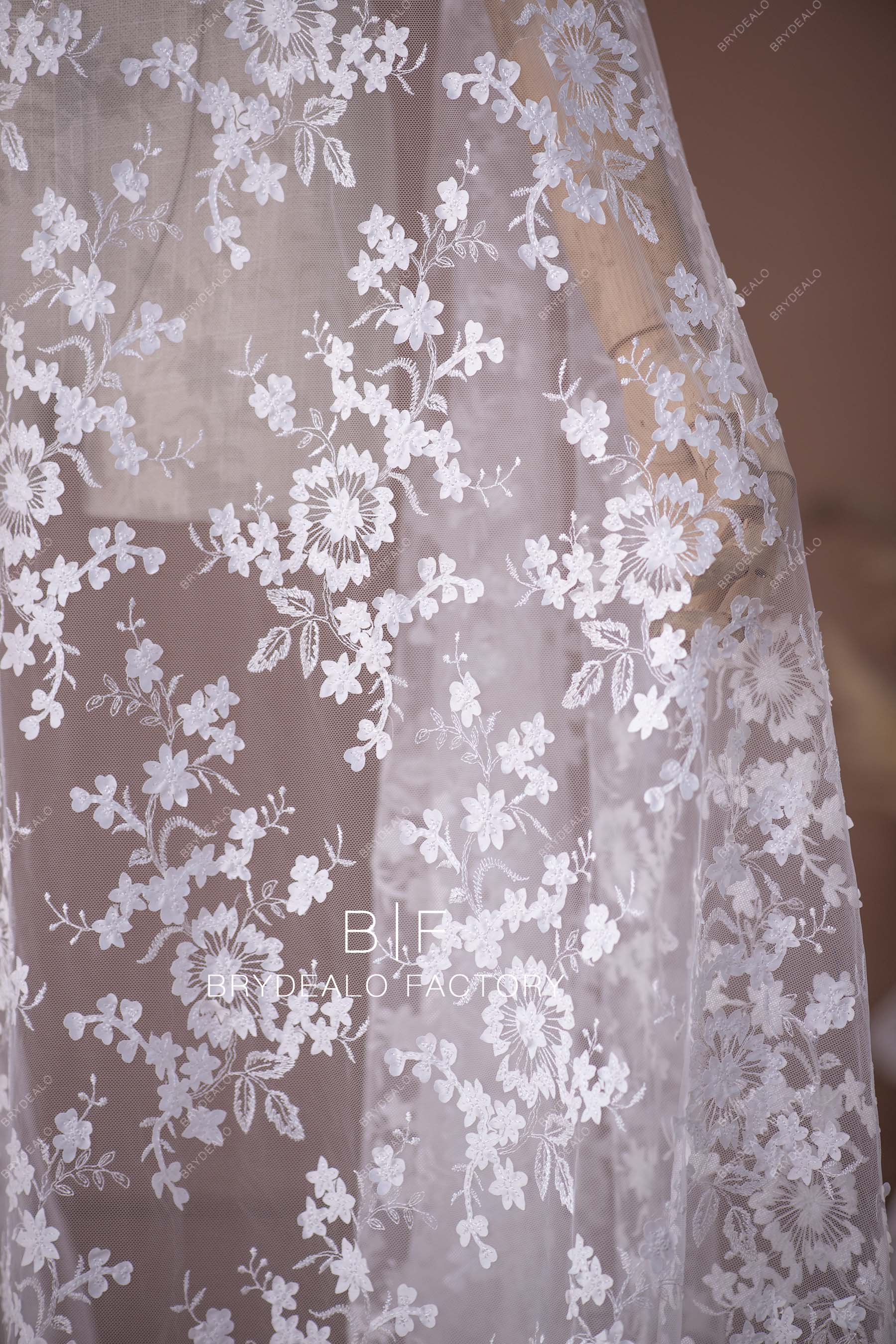  Laser Cut Flower Bridal Lace Fabric