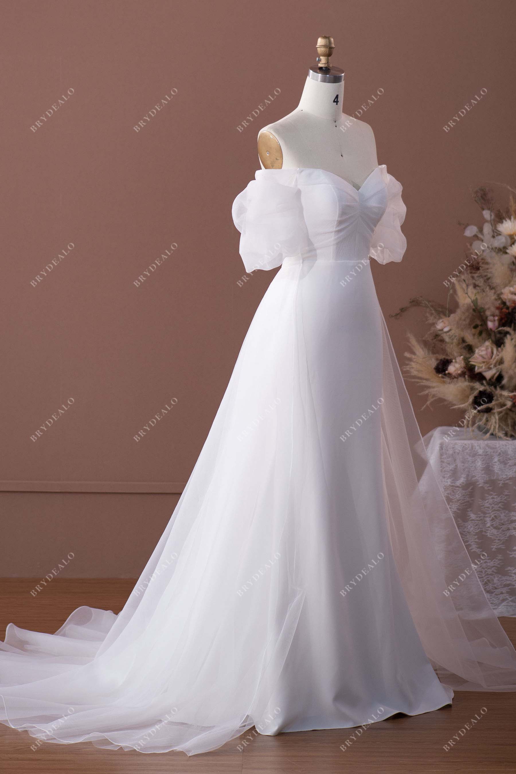 princess off-shoulder bridal dress with overskirt
