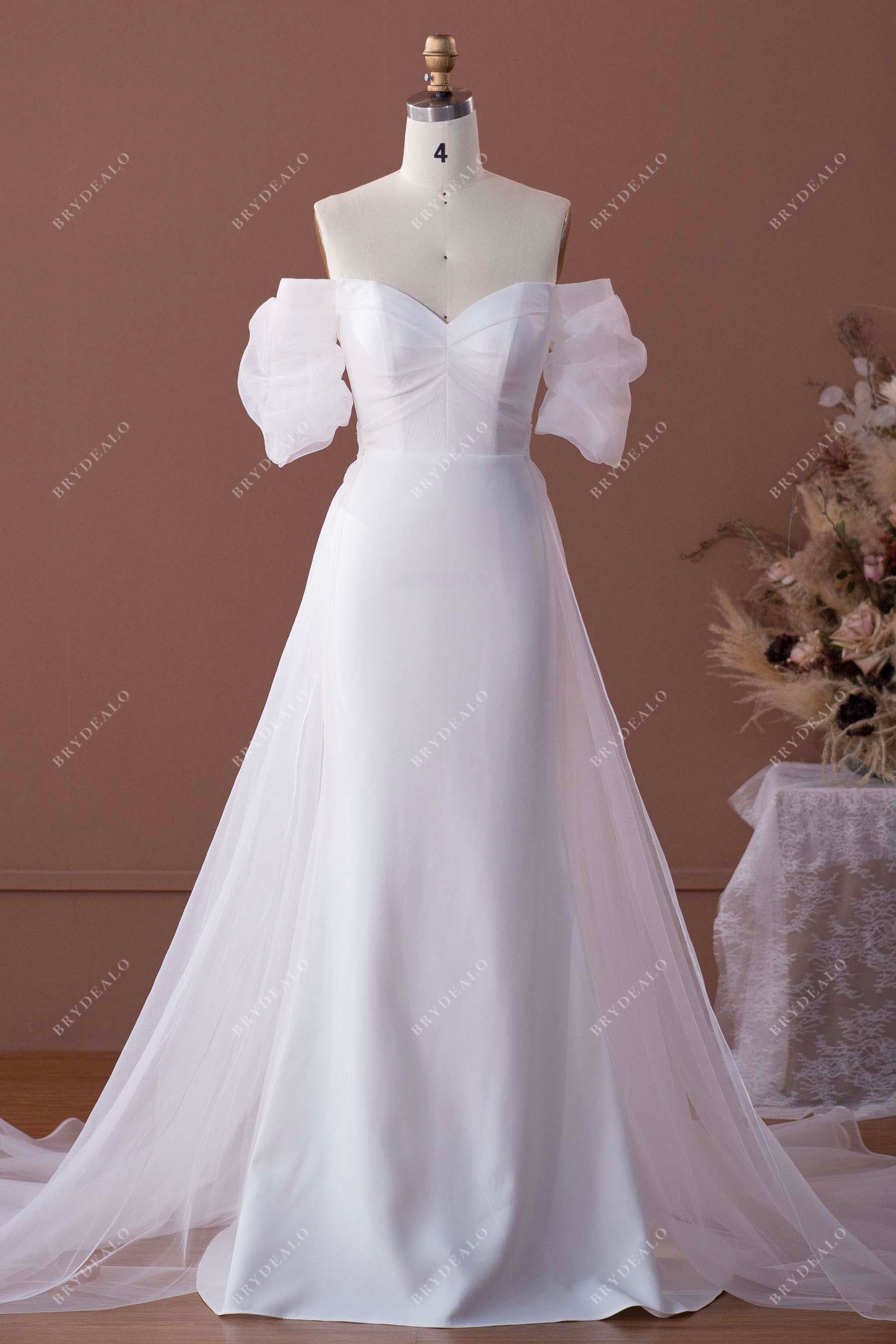 princess off-shoulder sweetheart bridal dress with overskirt
