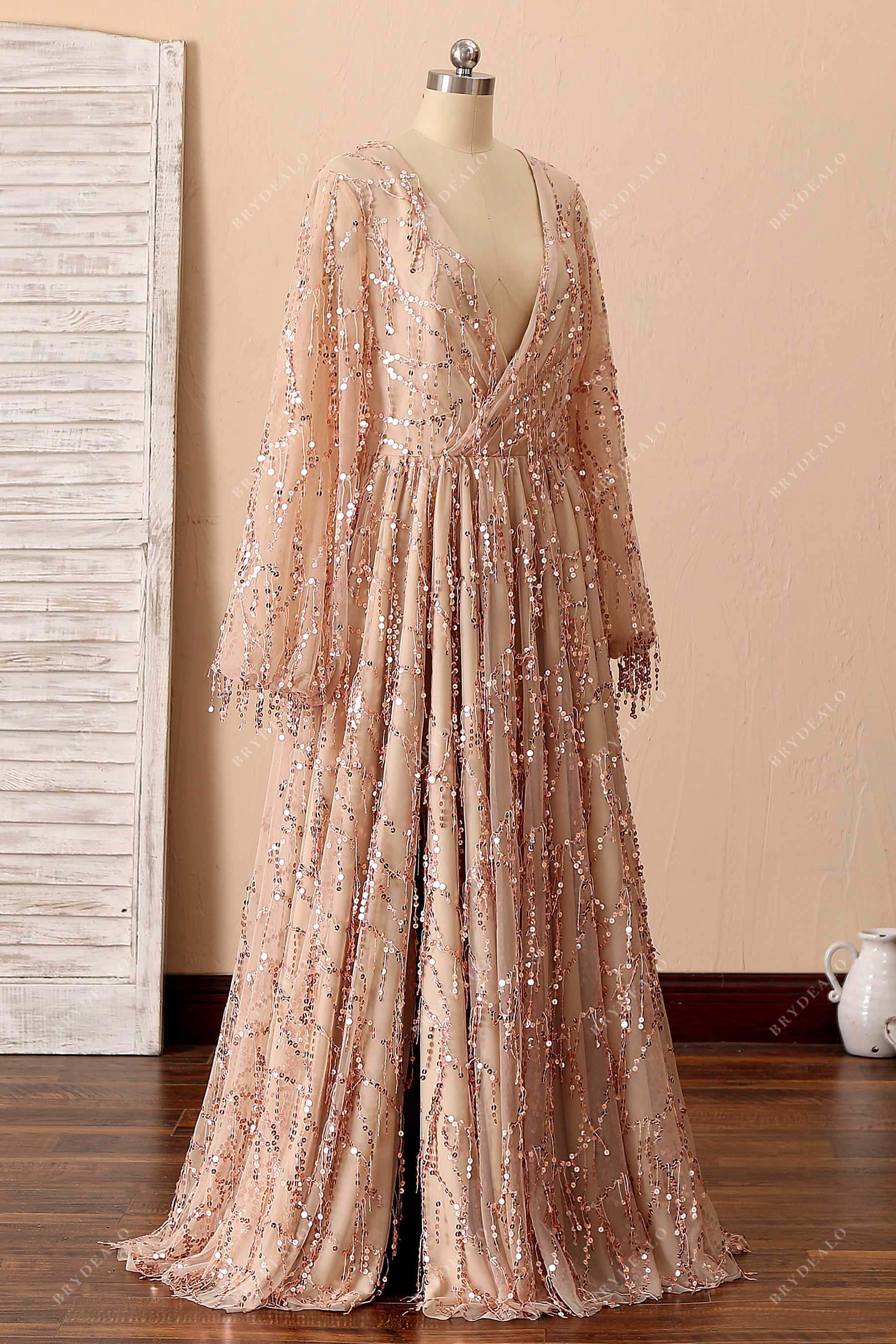 Champagne Sequin Tassel Plus Size Long Prom Dress US 4/UK 6/EU 34 Champagne Sequin Tassel Plus Size Long Prom Dress US 4/UK 6/EU 34