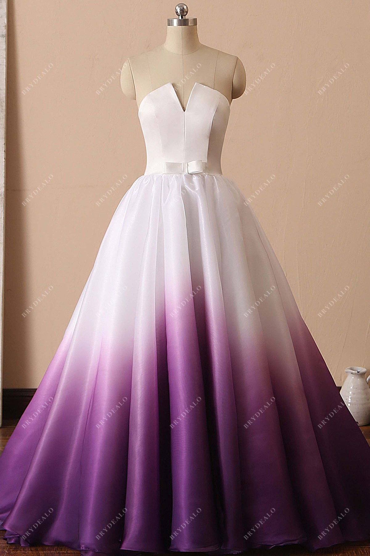 Ombre Purple V-cut Wedding Ball Gown