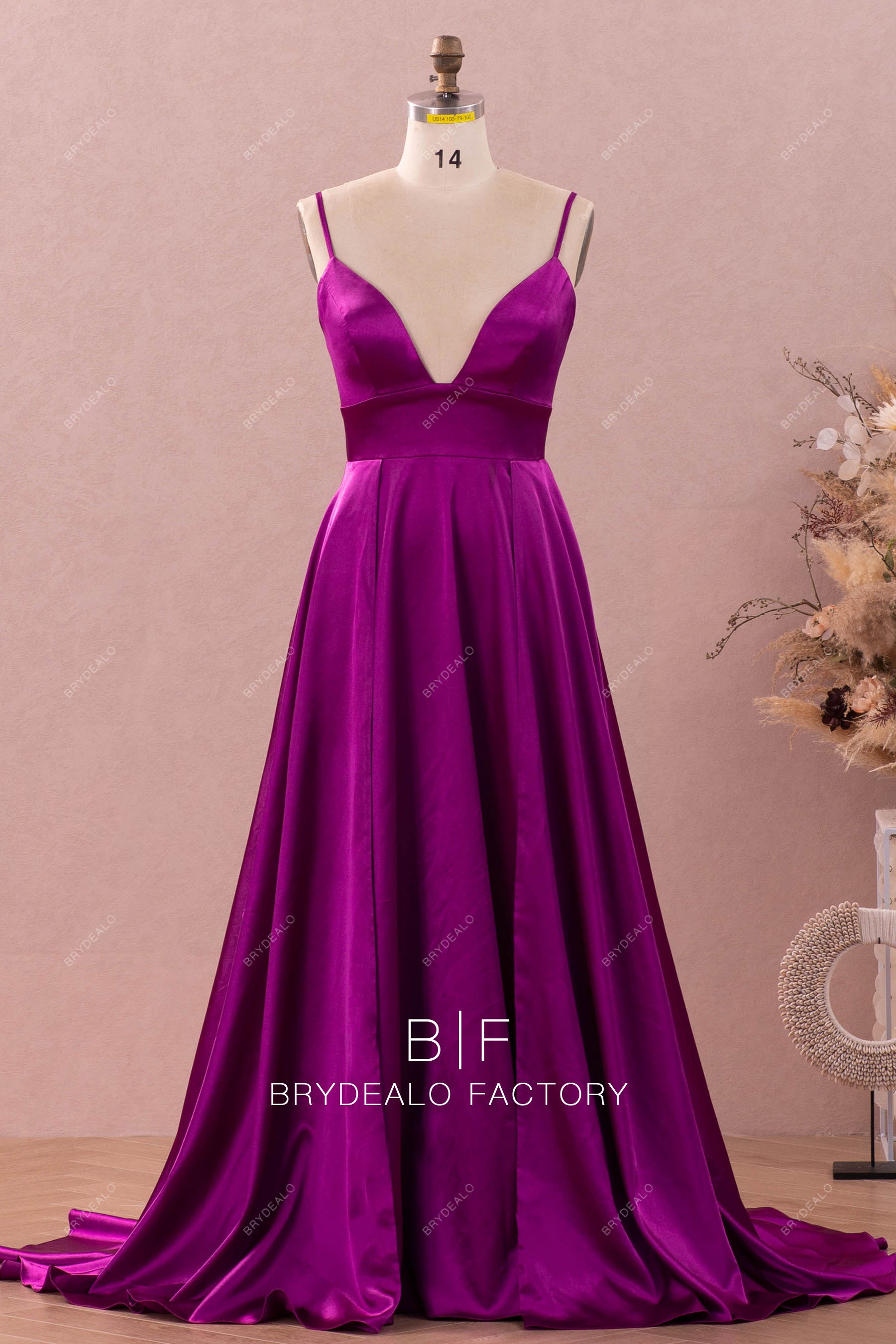 raspberry silky satin prom formal dress