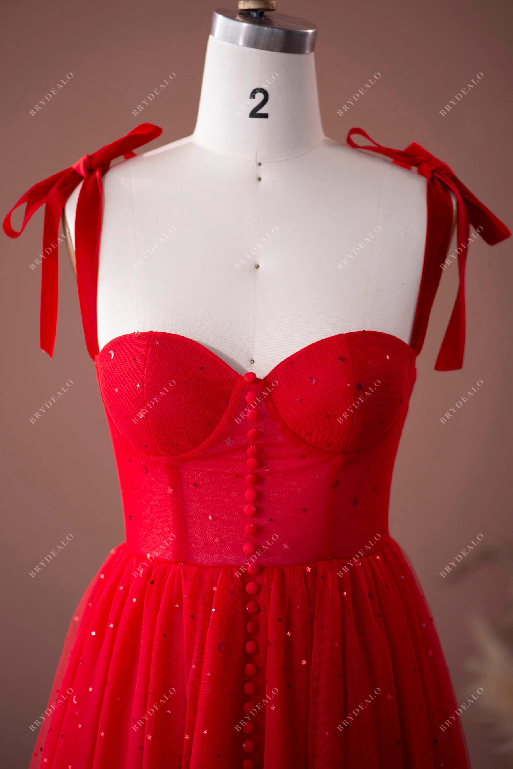 red corset little star tea length prom dress