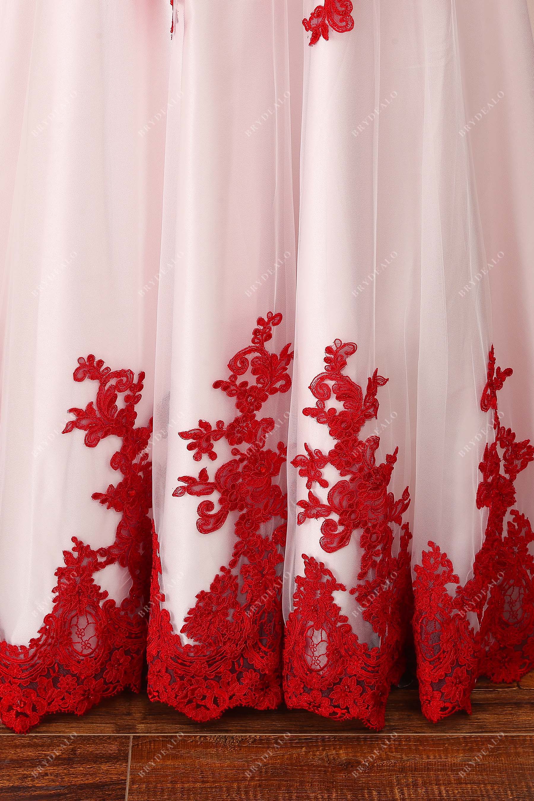 red lace trim ivory tulle skirt
