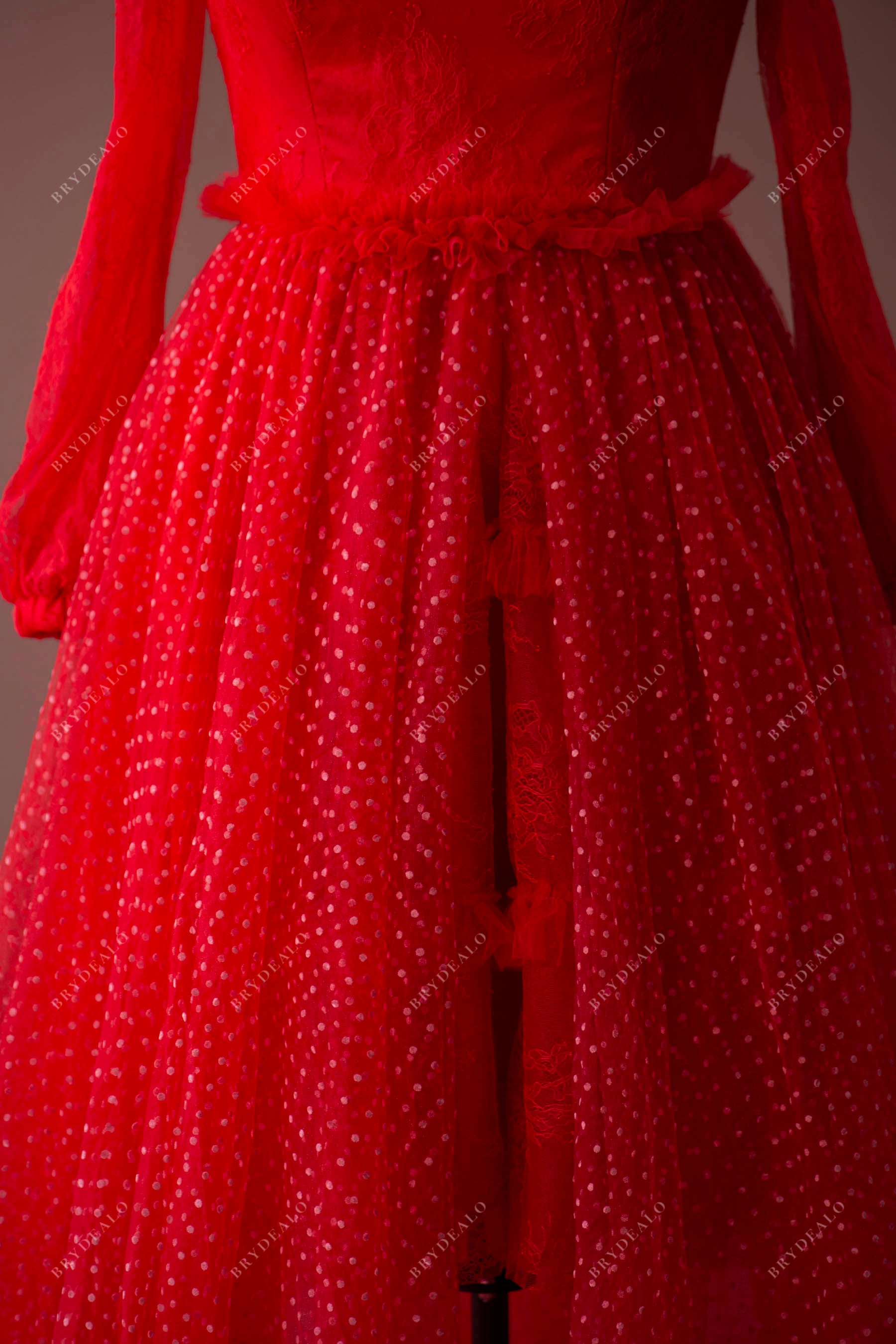 red lace tulle formal dress