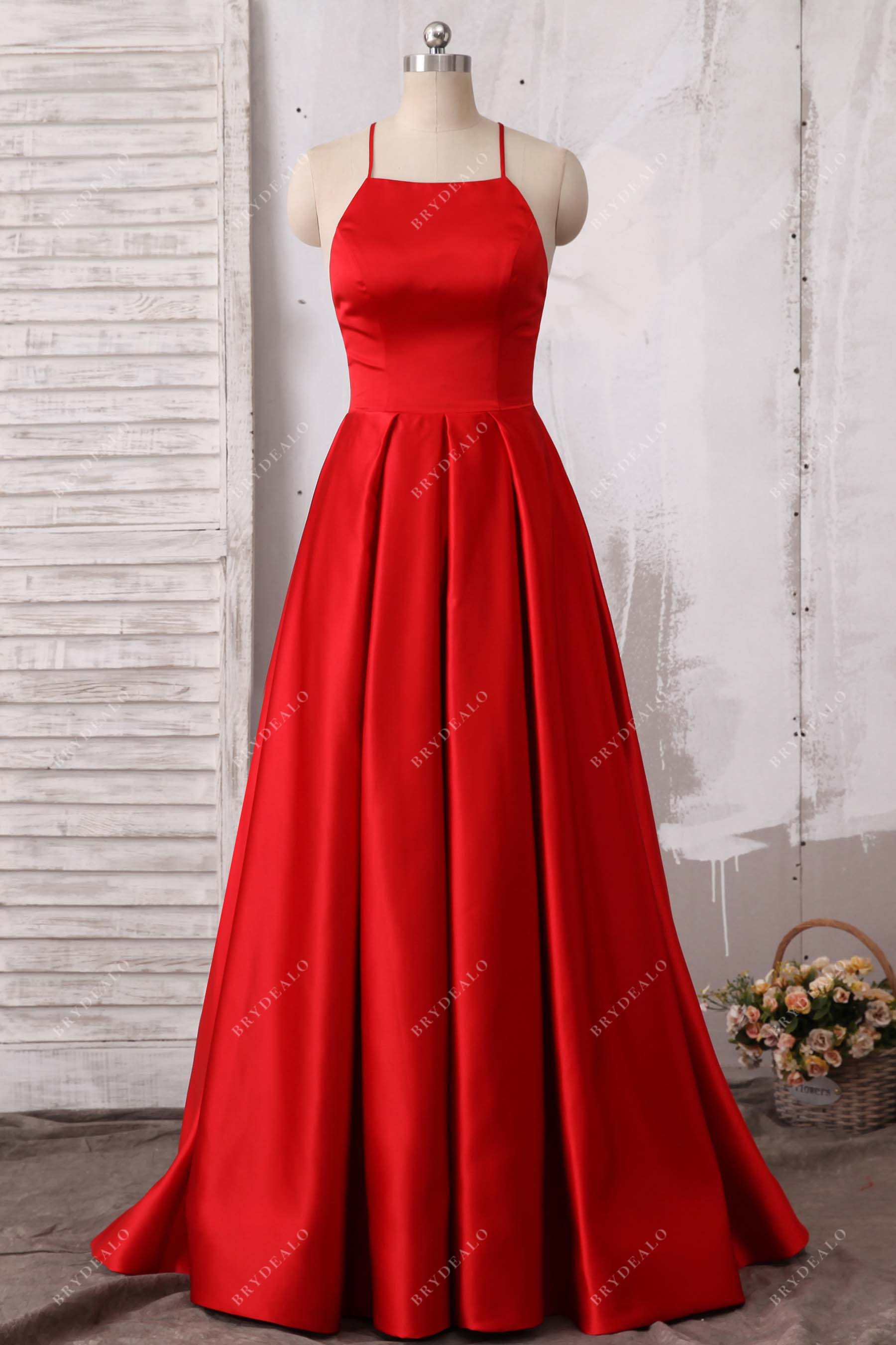 red satin prom dress