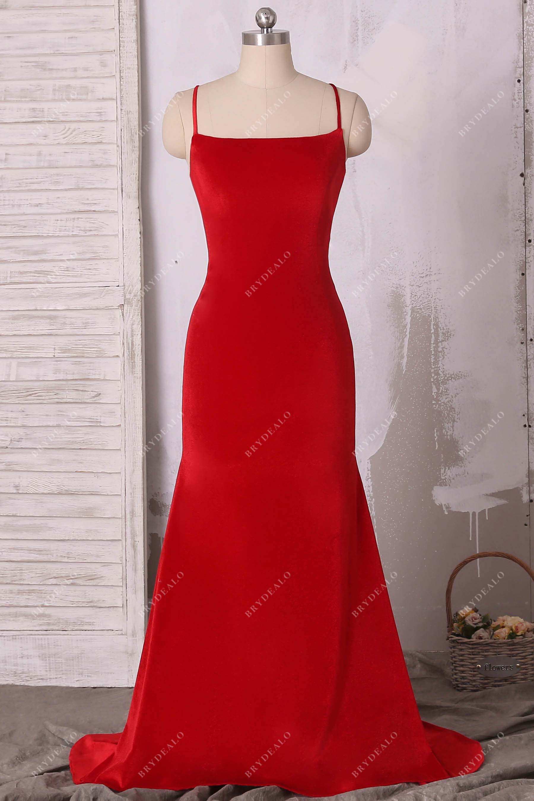 red velvet spaghetti straps mermaid prom gown