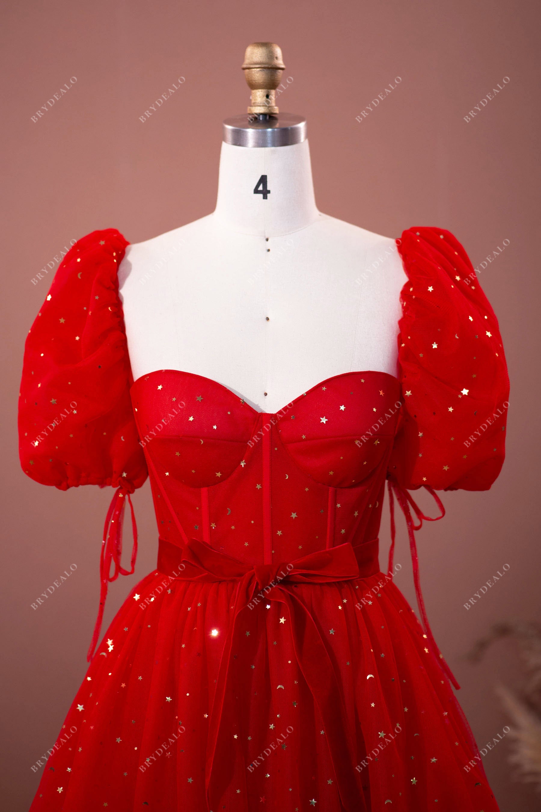 red sequin lantern sleeves sweetheart neck formal dress sample sale