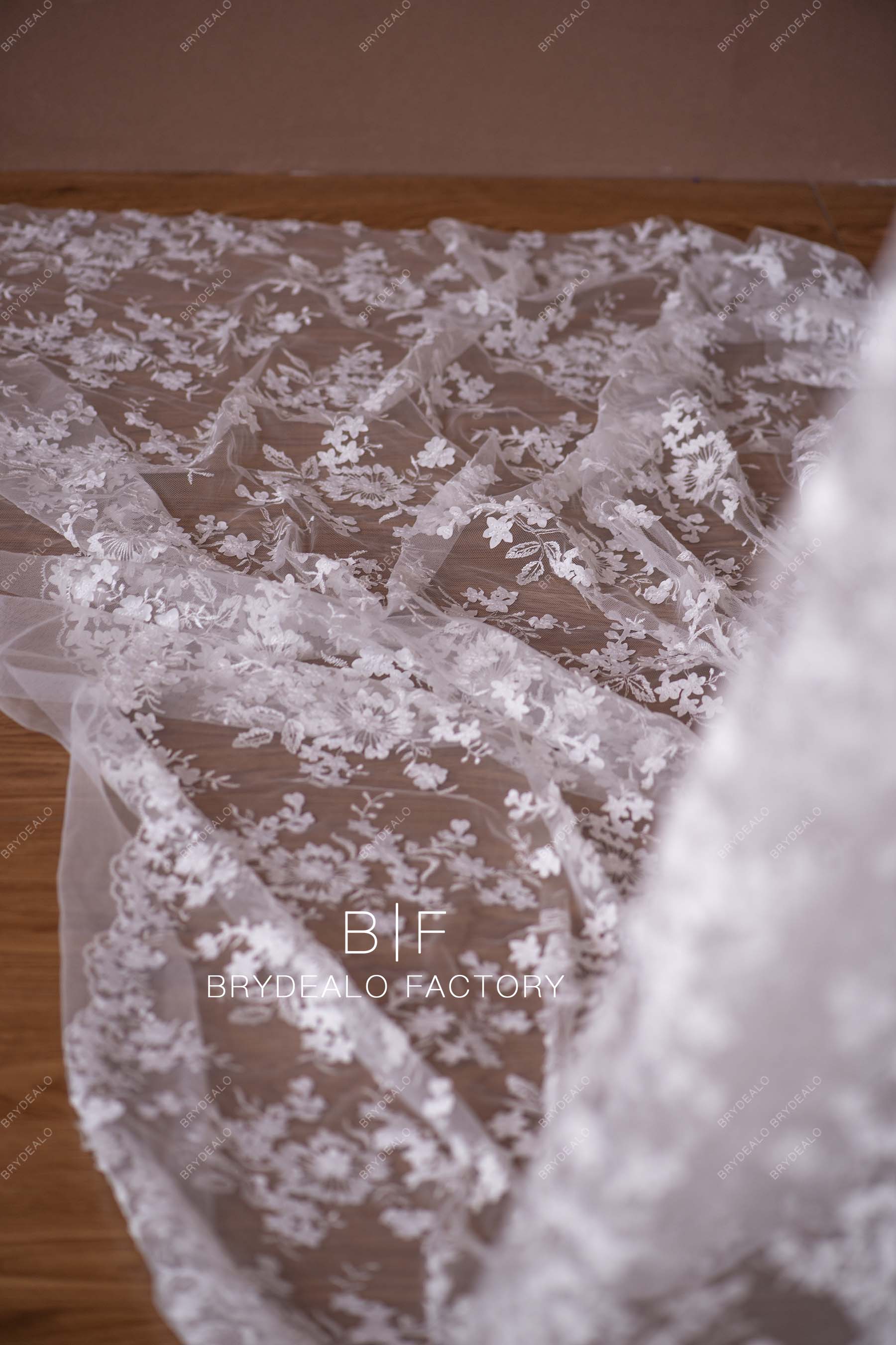 Refined Laser Cut Flower Bridal Lace Fabric for wholesale
