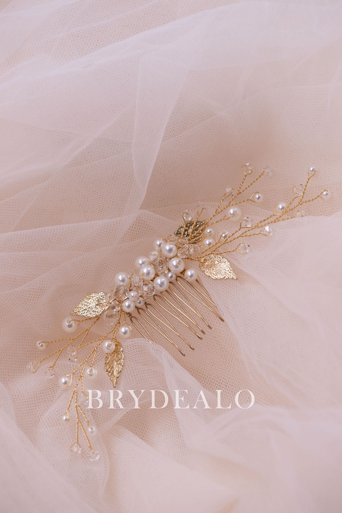 Pearls Rhinestones Gold Bridal Comb for Wholesale