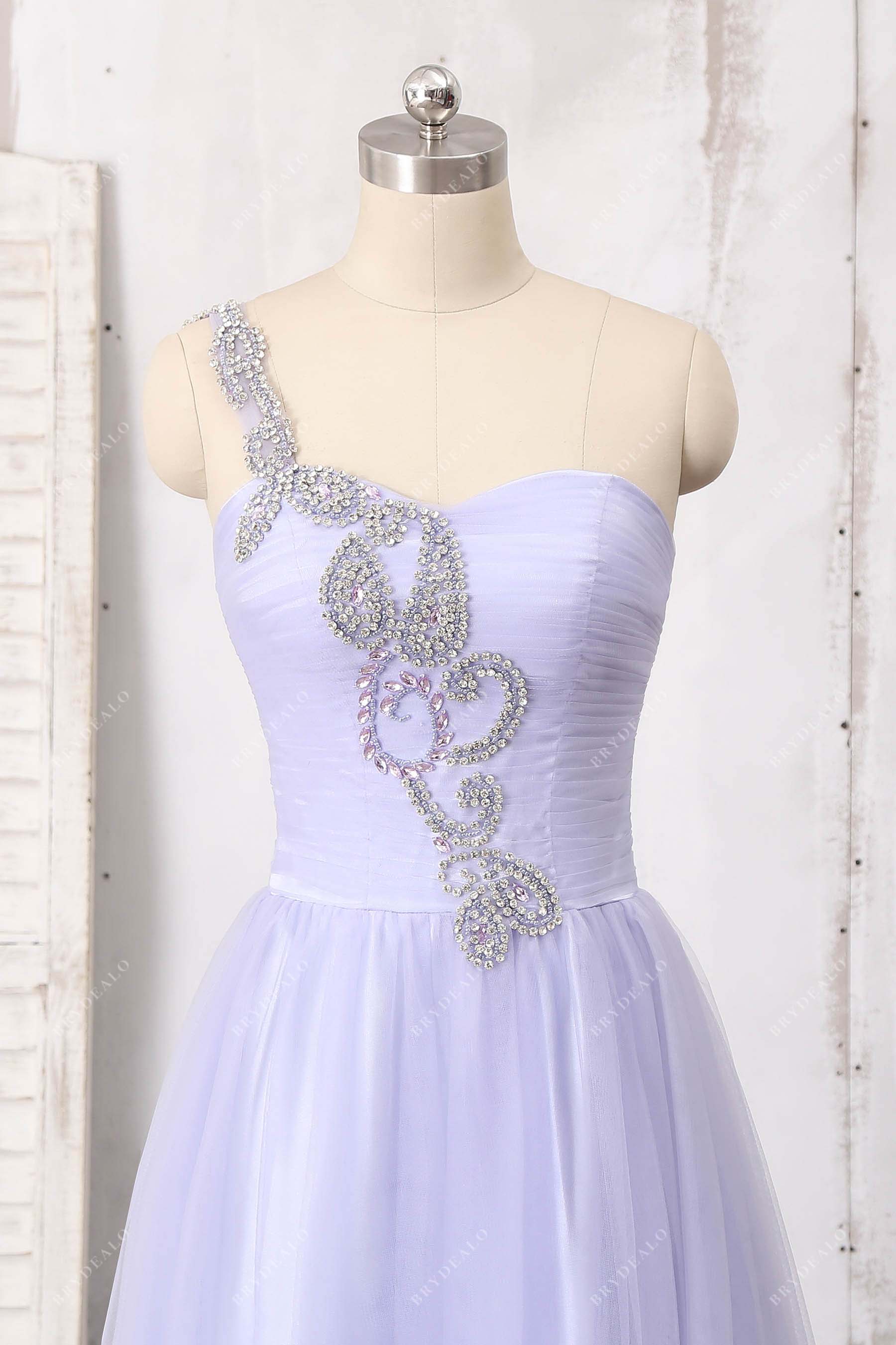 rhinestones one shoulder lilac prom gown