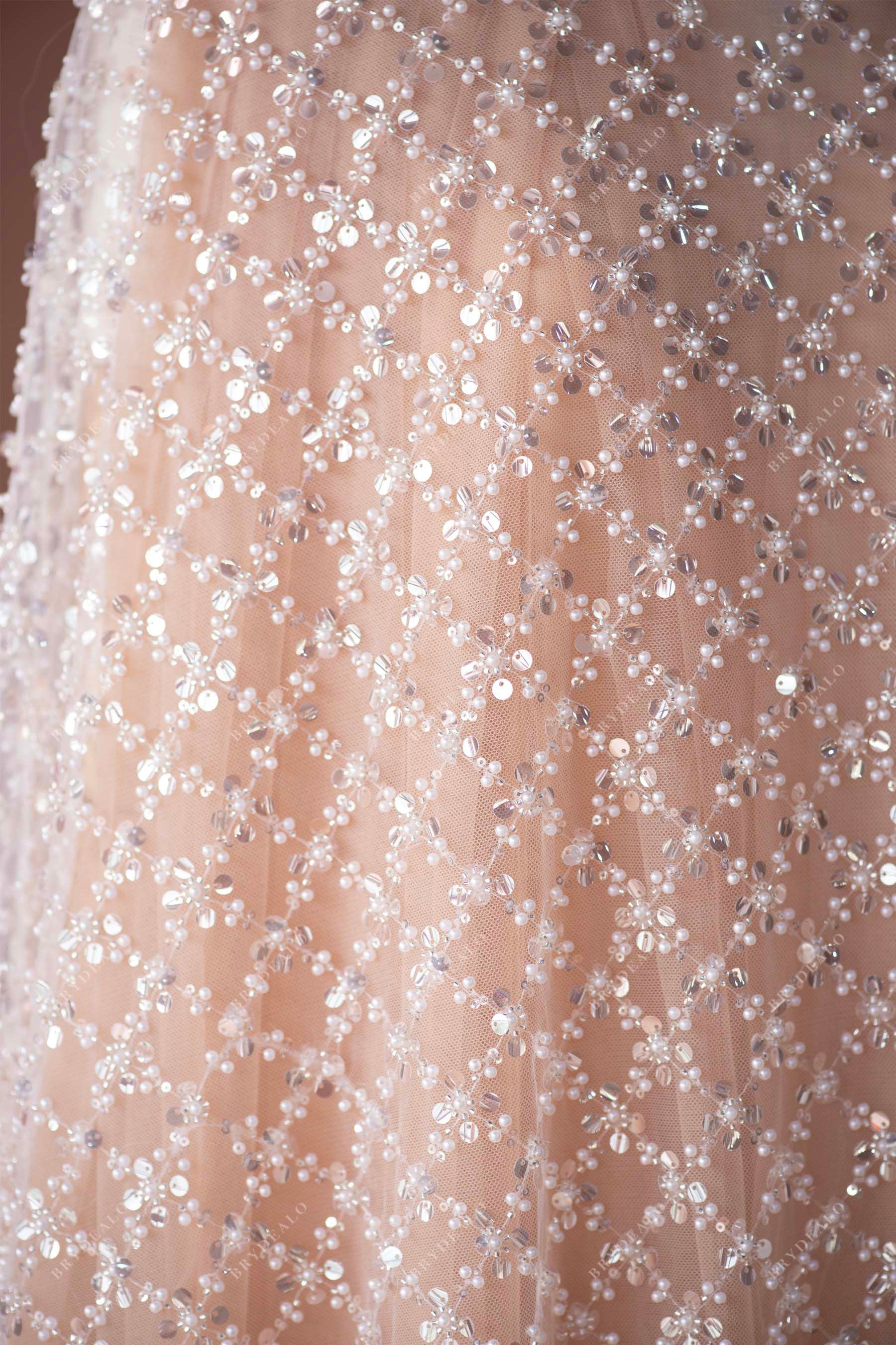 rhombus designer sparkly lace fabric for wedding dress