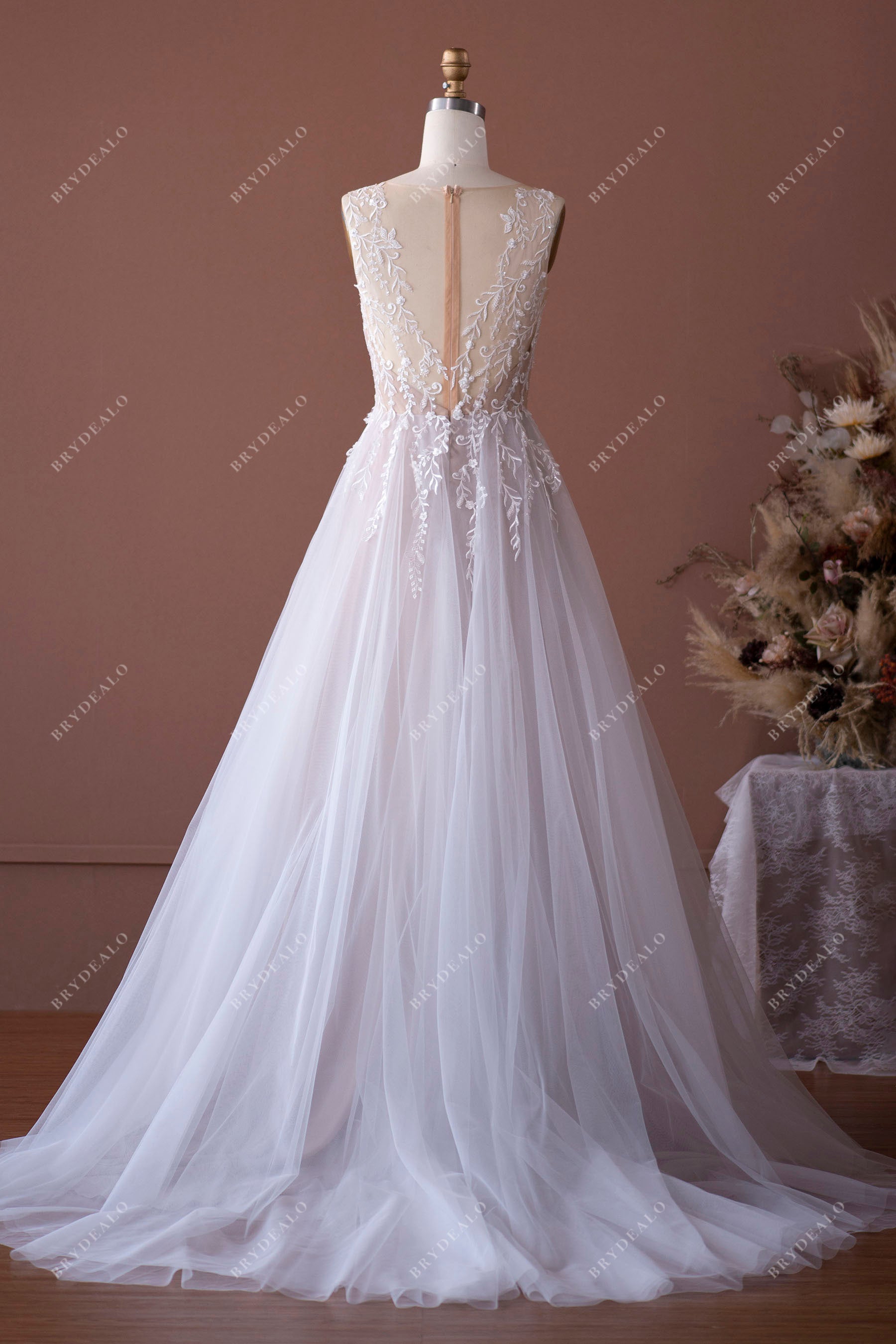 Beaded Lace Illusion A-line Bridal Dress
