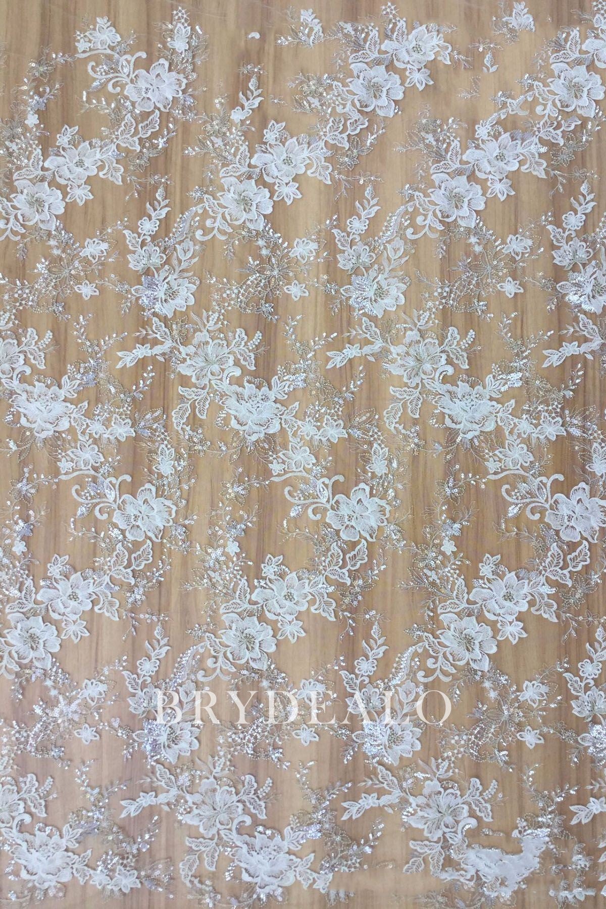 Romantic Flower Embroidered Lace Fabric for Wholesale