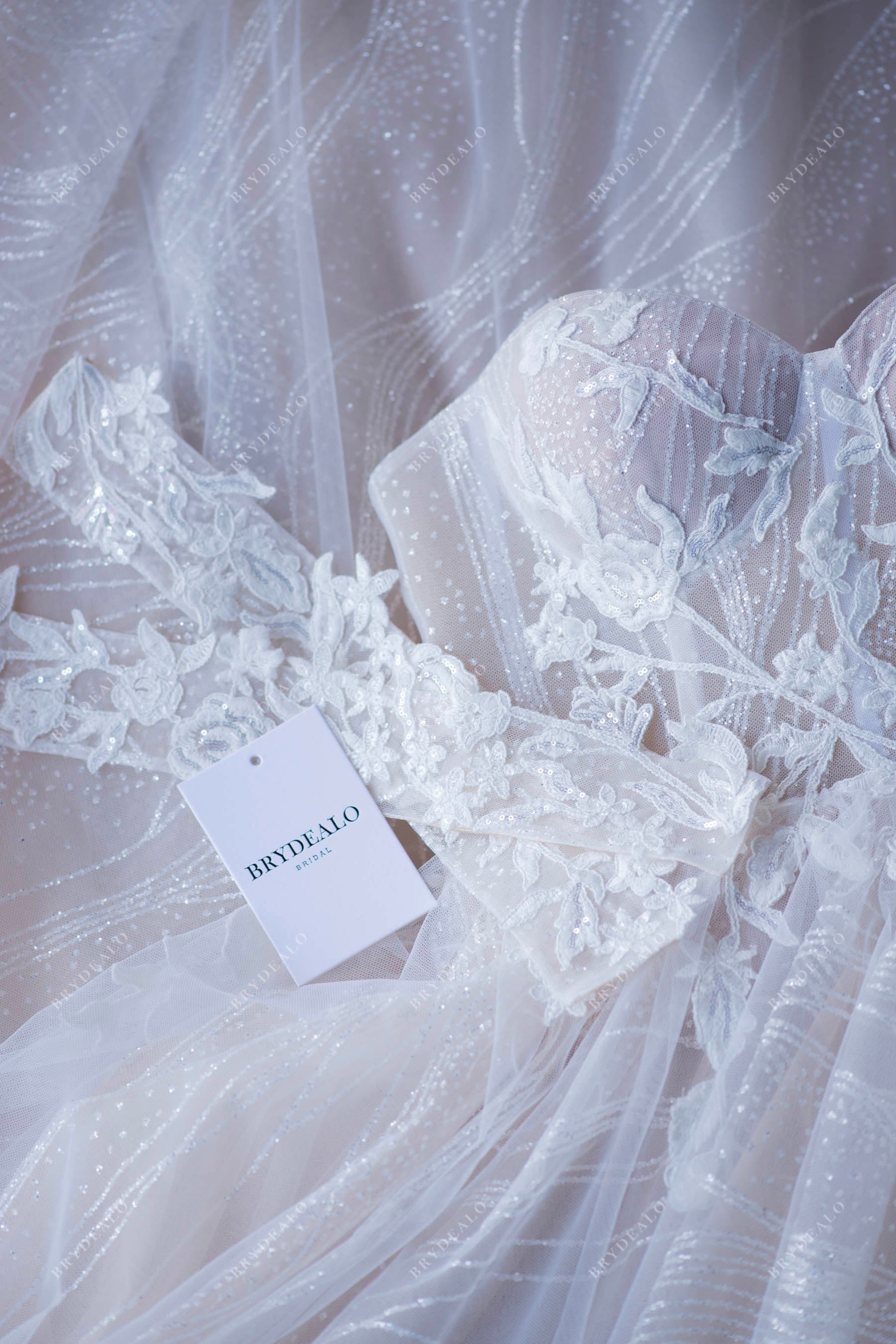 Wholesale Lace Champagne Off-shoulder Sample Bridal Dress