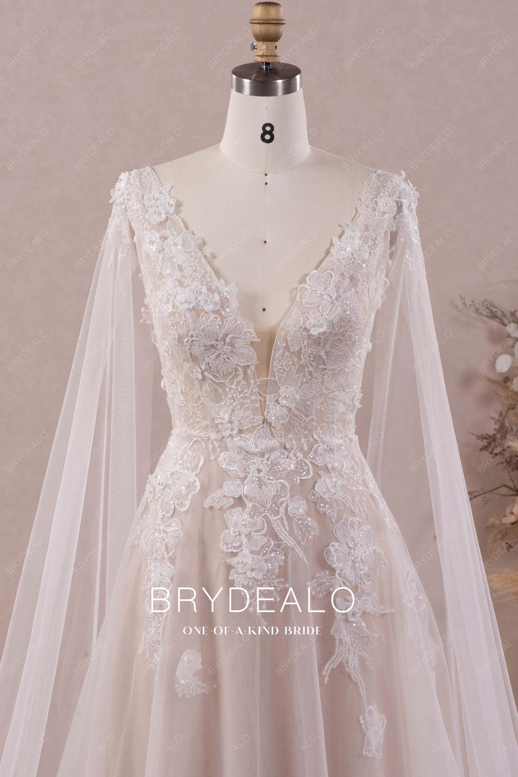 romantic plunging beaded lace wedding dress